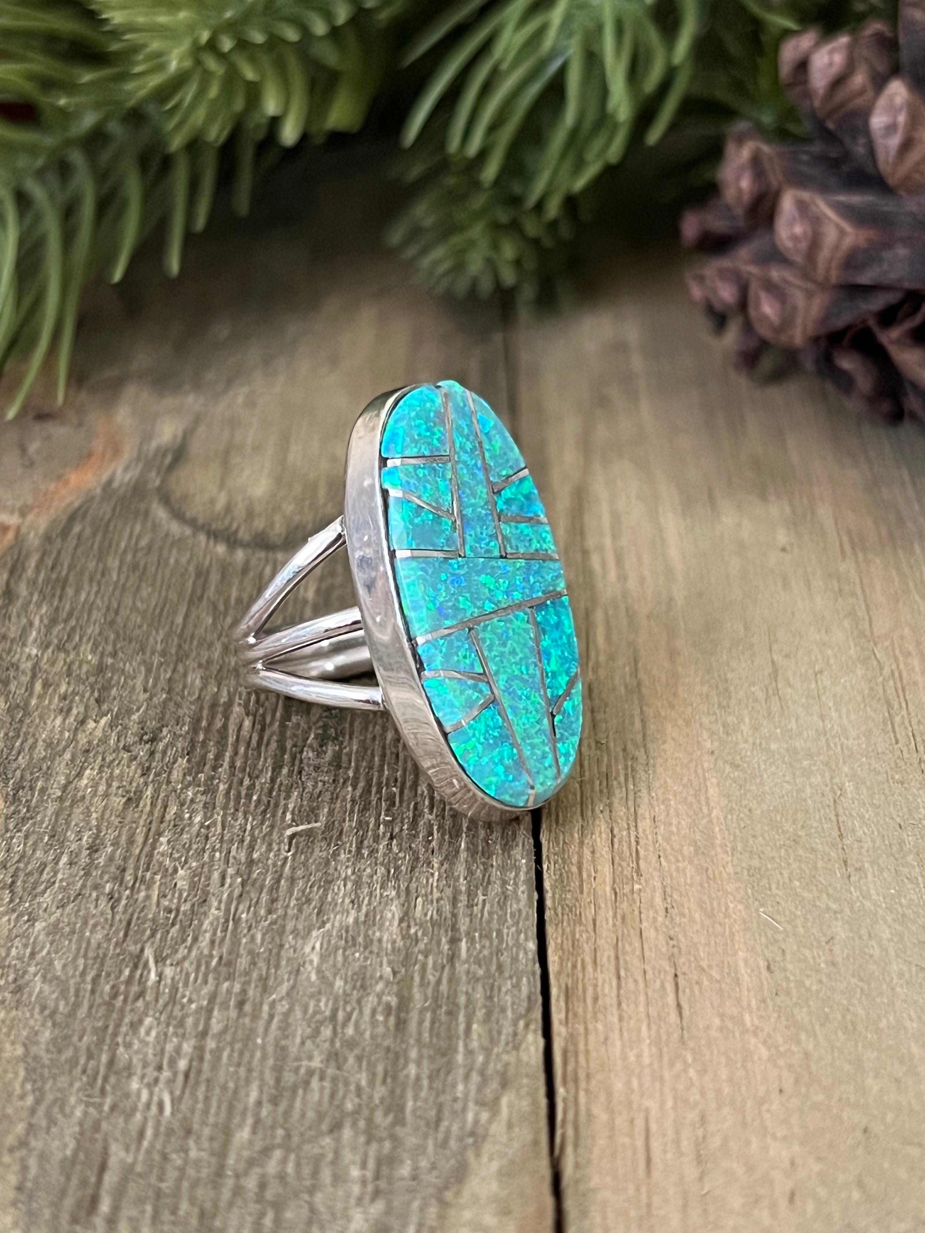 Navajo Made Opal (Man Made) & Sterling Silver Ring Size 5.75