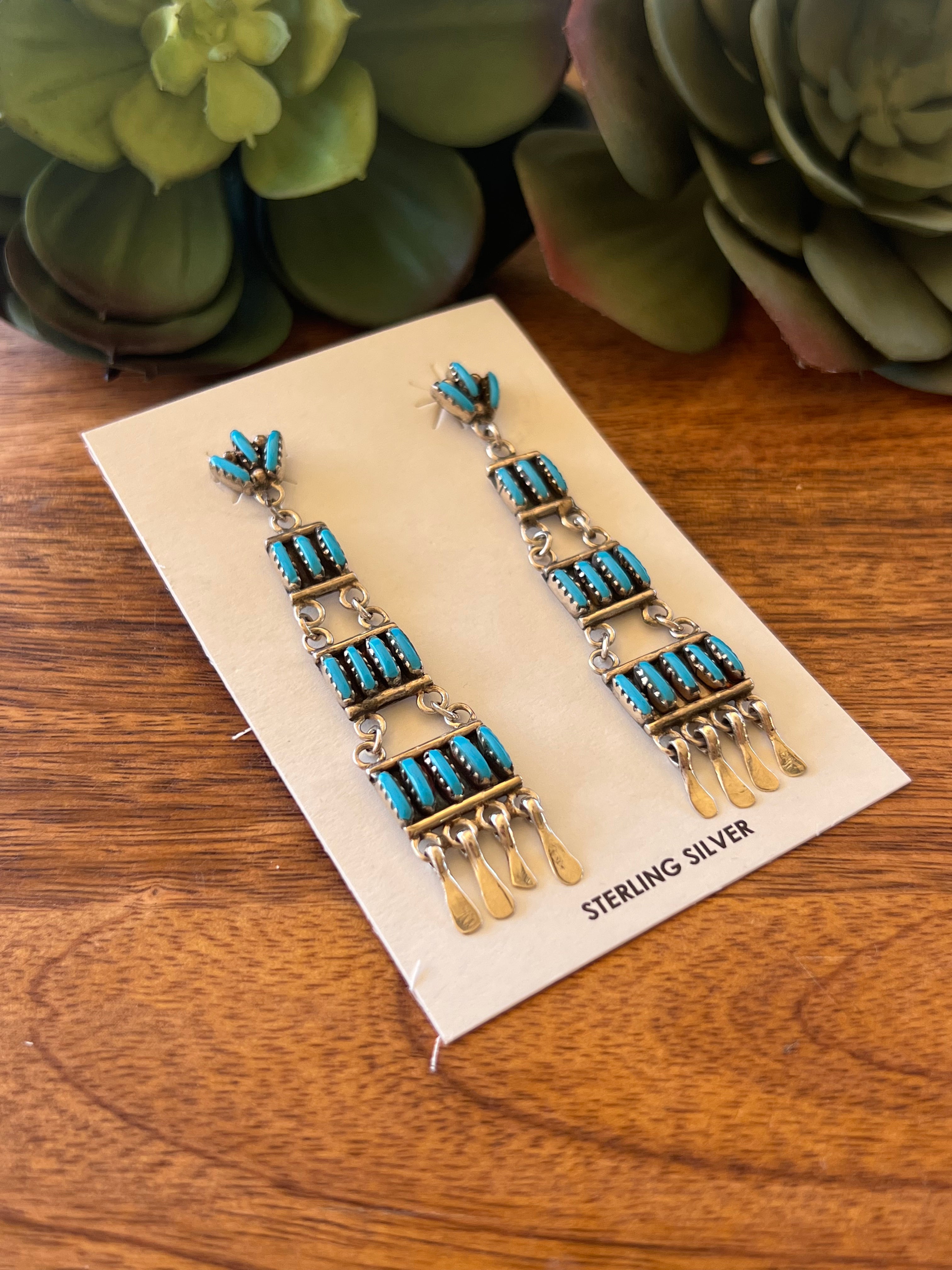 Southwestern Made Kingman Turquoise & Sterling Silver Post Dangle Earrings