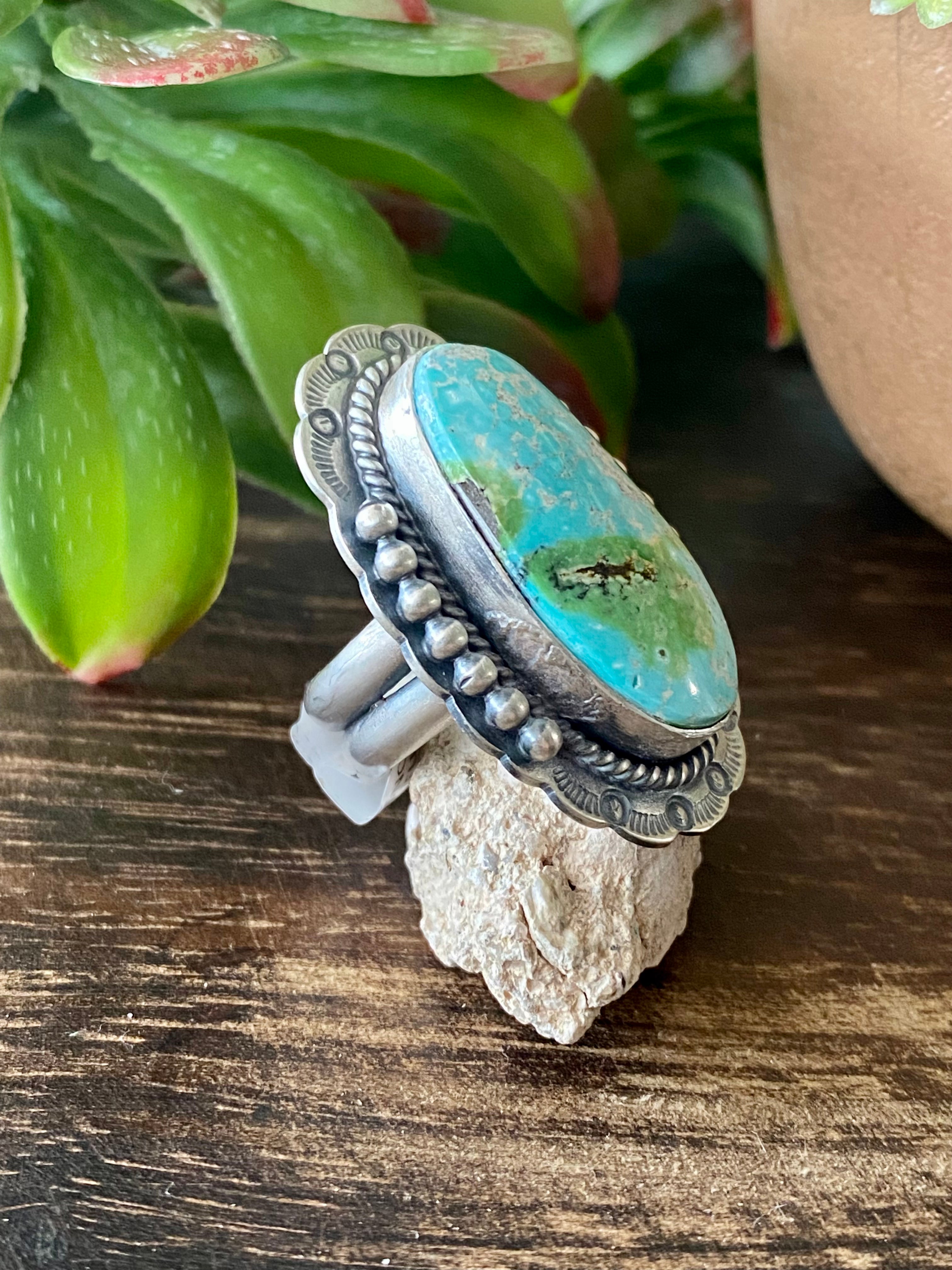 Greg Perry Sonoran Gold Turquoise & Sterling Silver Ring Size 6.25