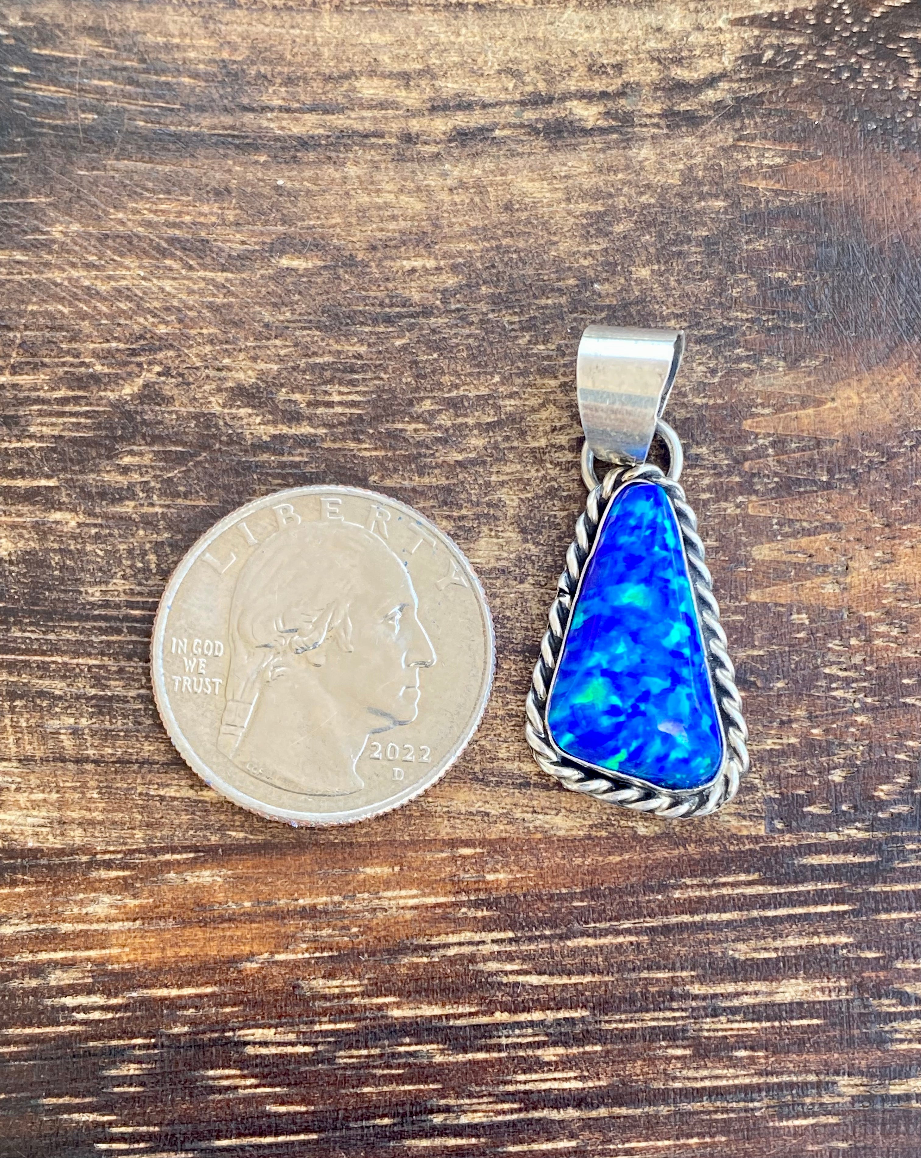 Navajo Made Blue Opal & Sterling Silver Pendant