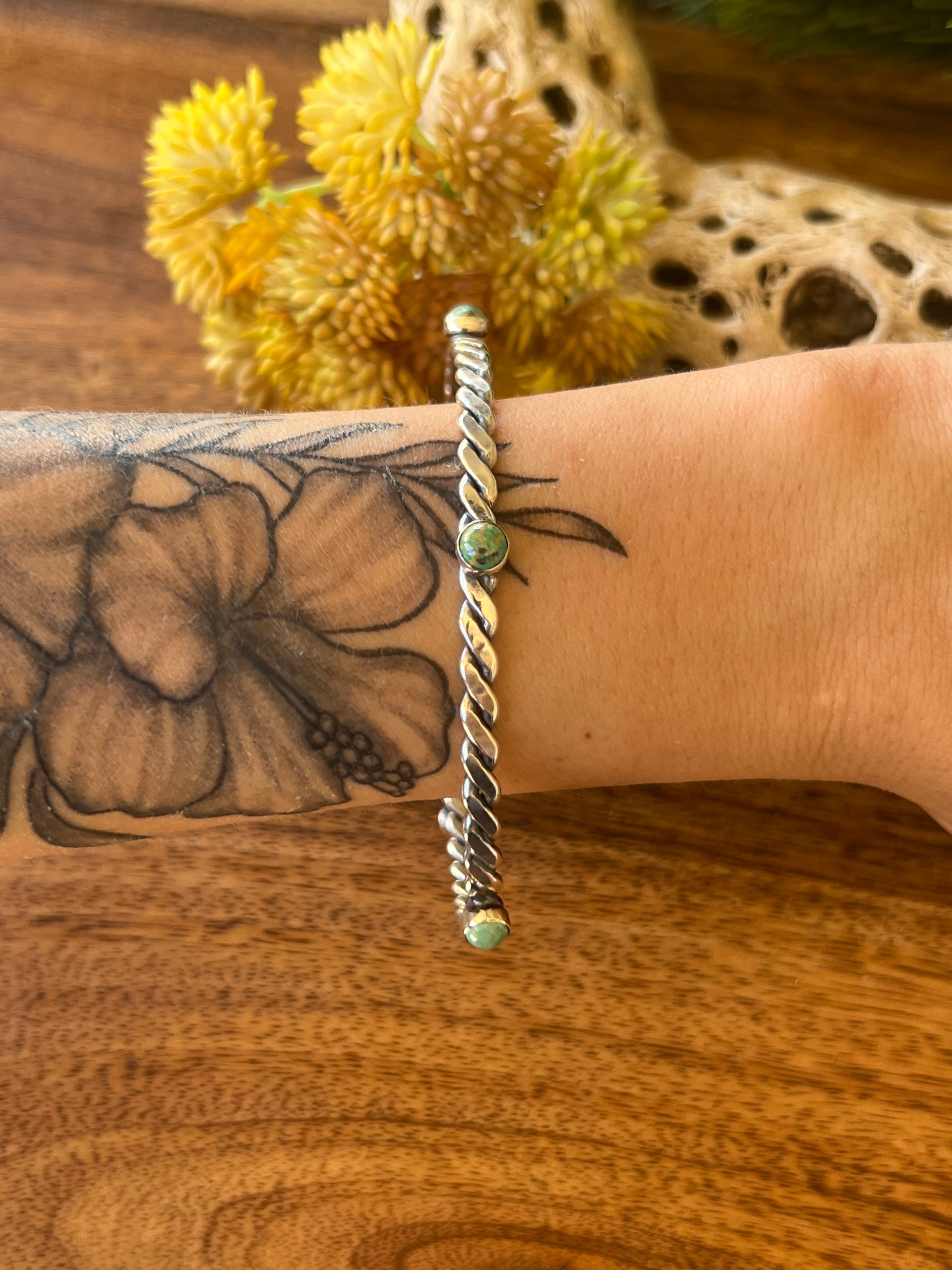 Navajo Made Kingman Turquoise & Sterling Silver Bangle Bracelet