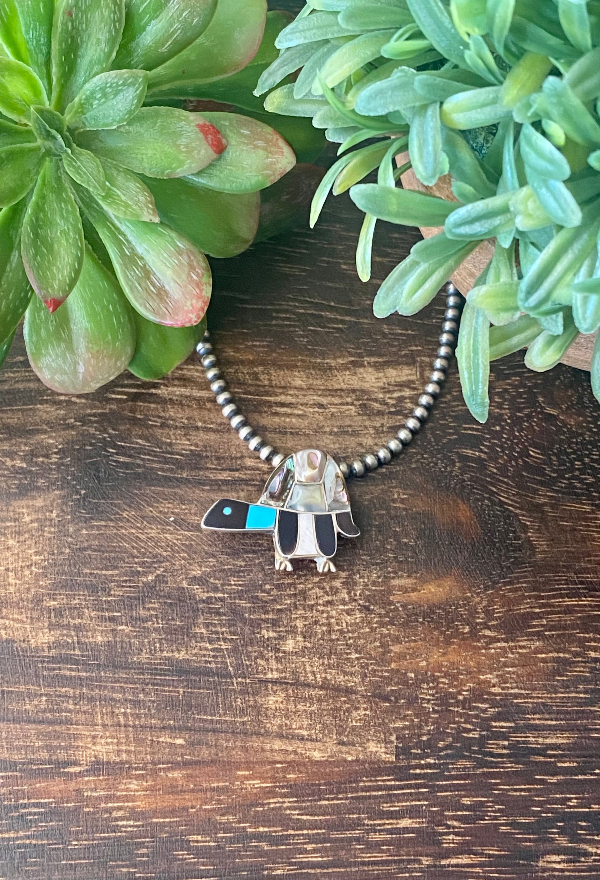 Loretta Gia Multi Stone & Sterling Silver Inlay Turtle Pin/Pendant