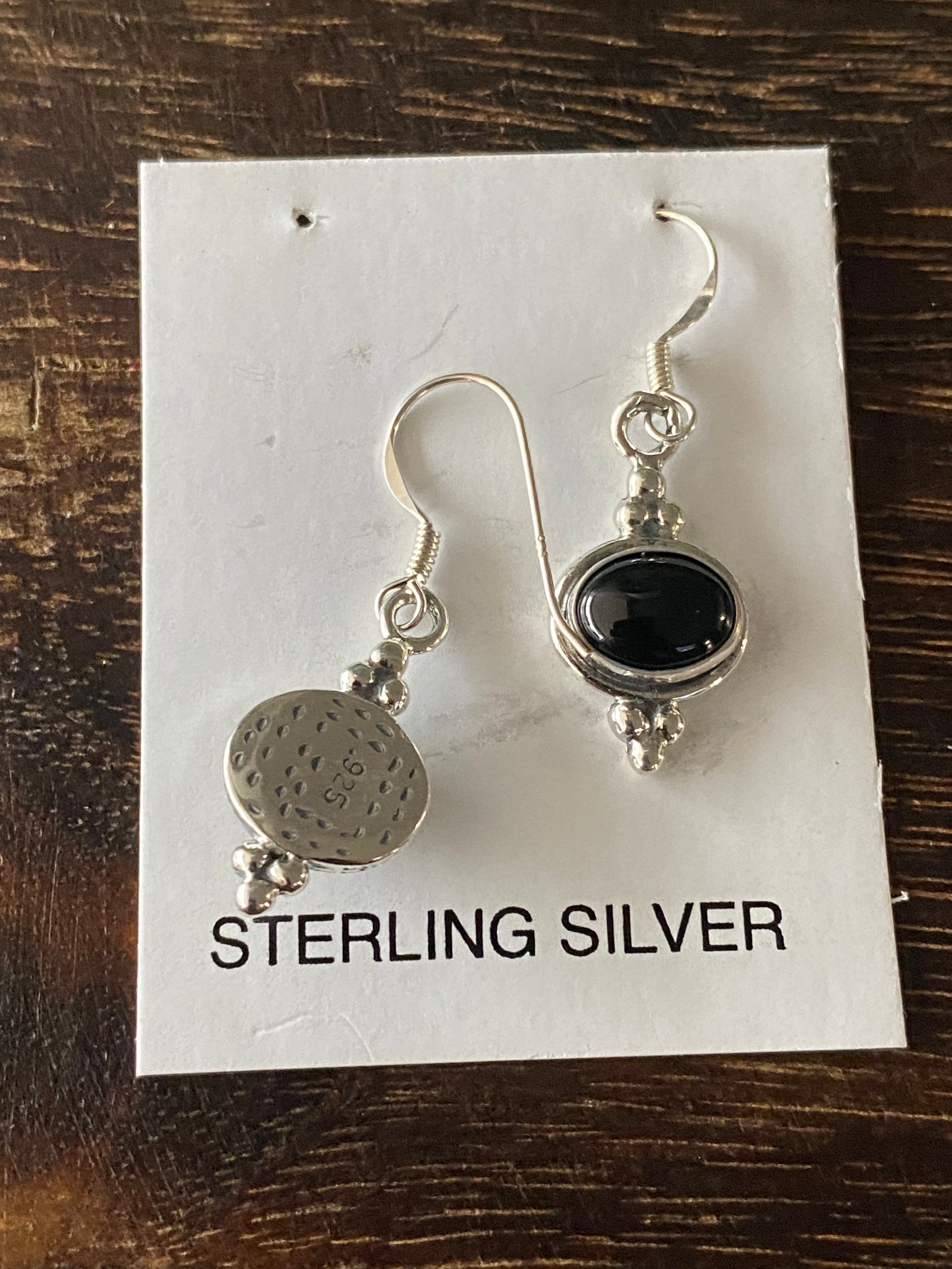 Navajo Made Onyx & Sterling Silver Dangle Earrings