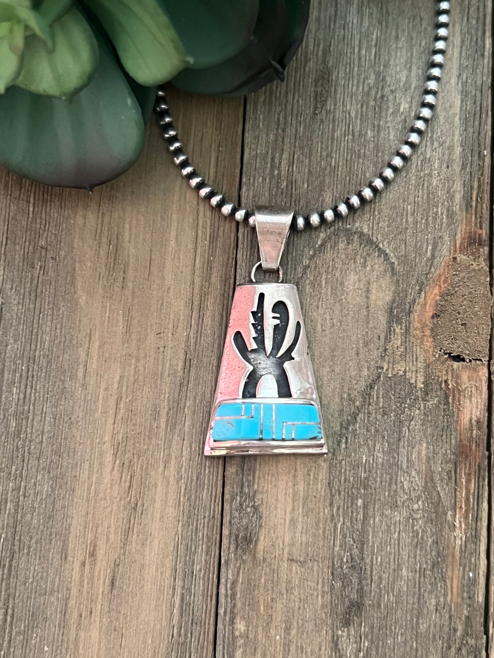 Wilson Dawes Kingman Turquoise & Sterling Silver Cactus Pendant