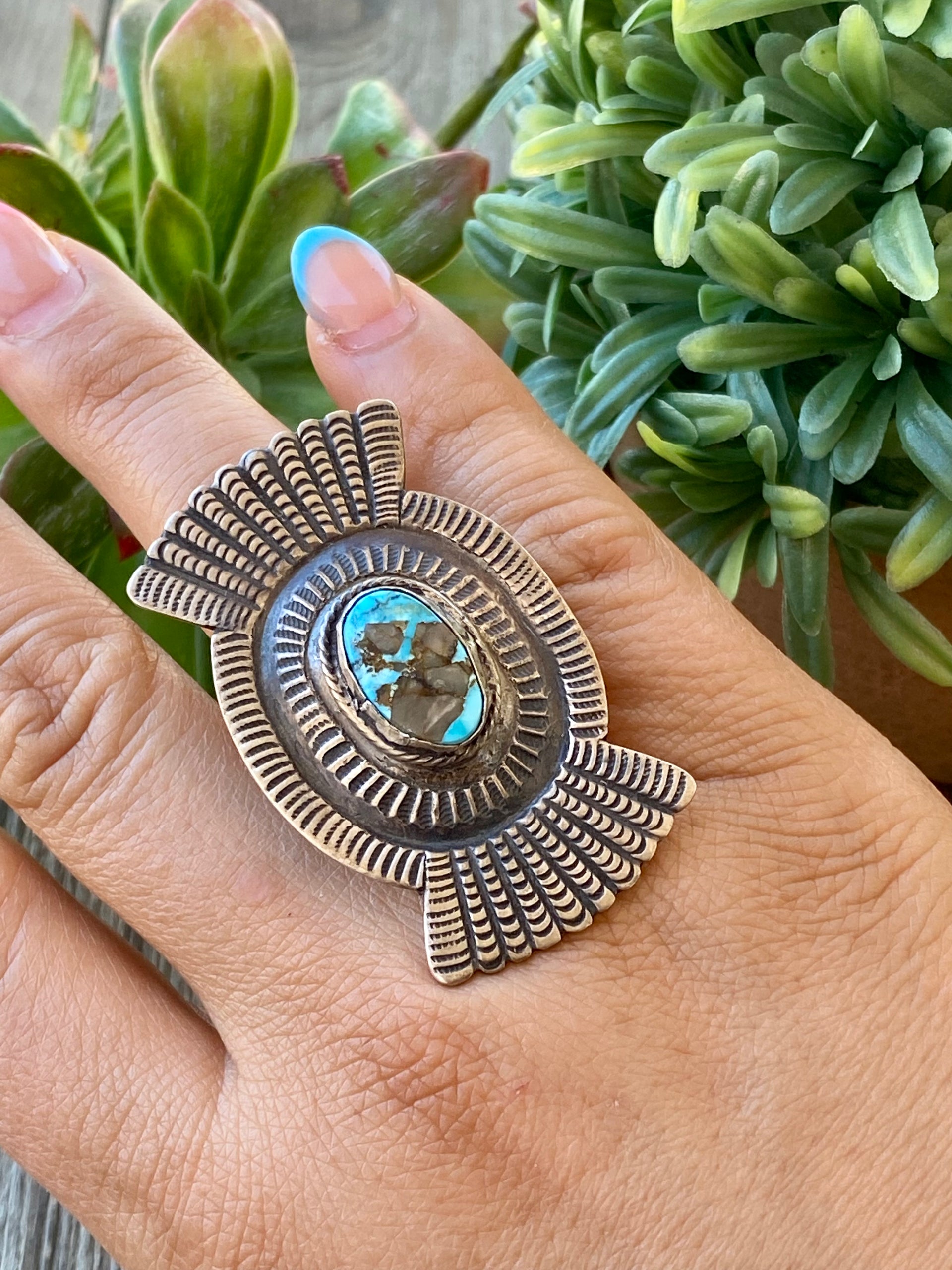 Jason Bahe Kingman Turquoise & Sterling Silver Ring Size 8