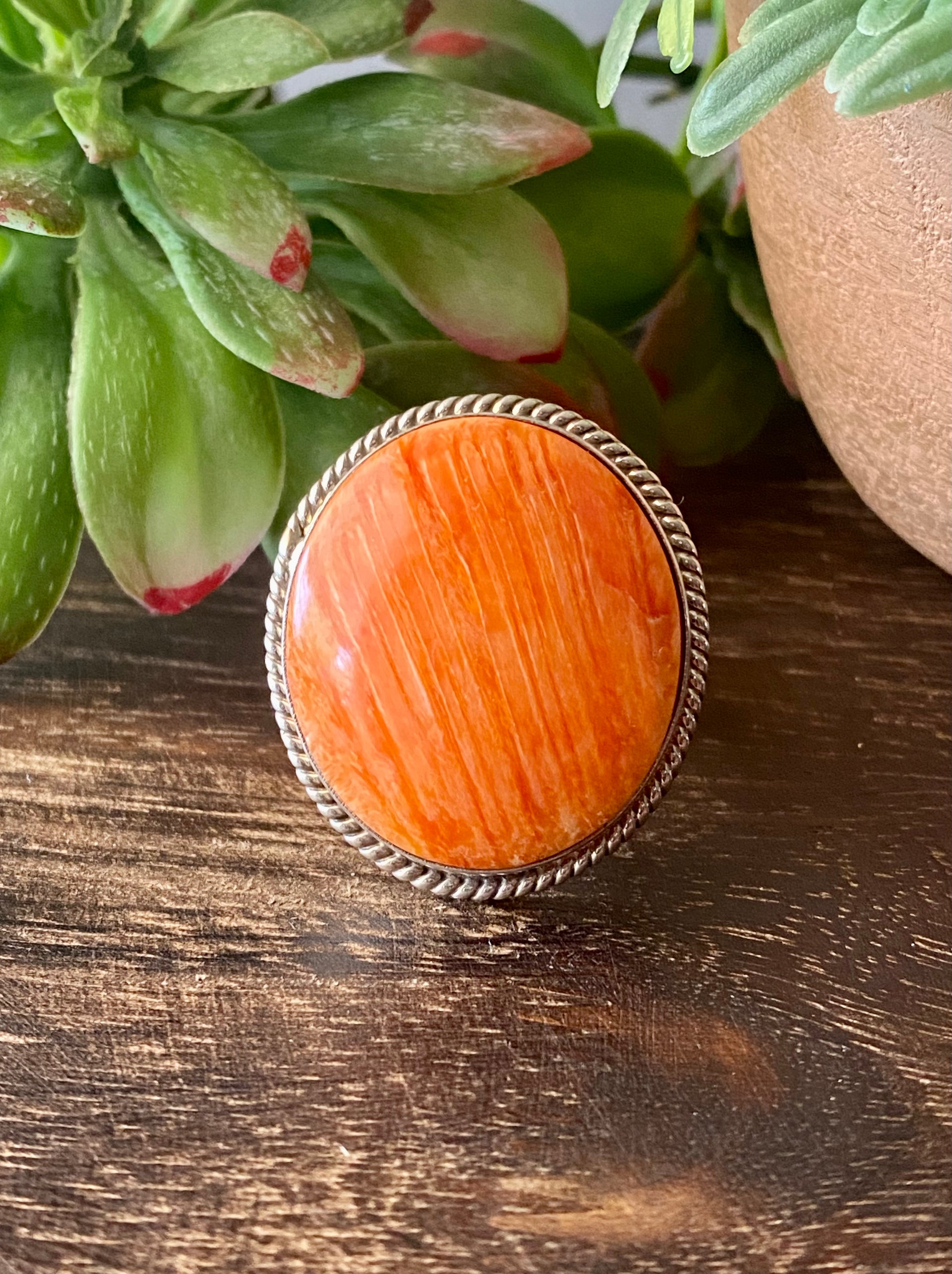 Steve Francisco Spiny Oyster & Sterling Silver Ring Size 10.5