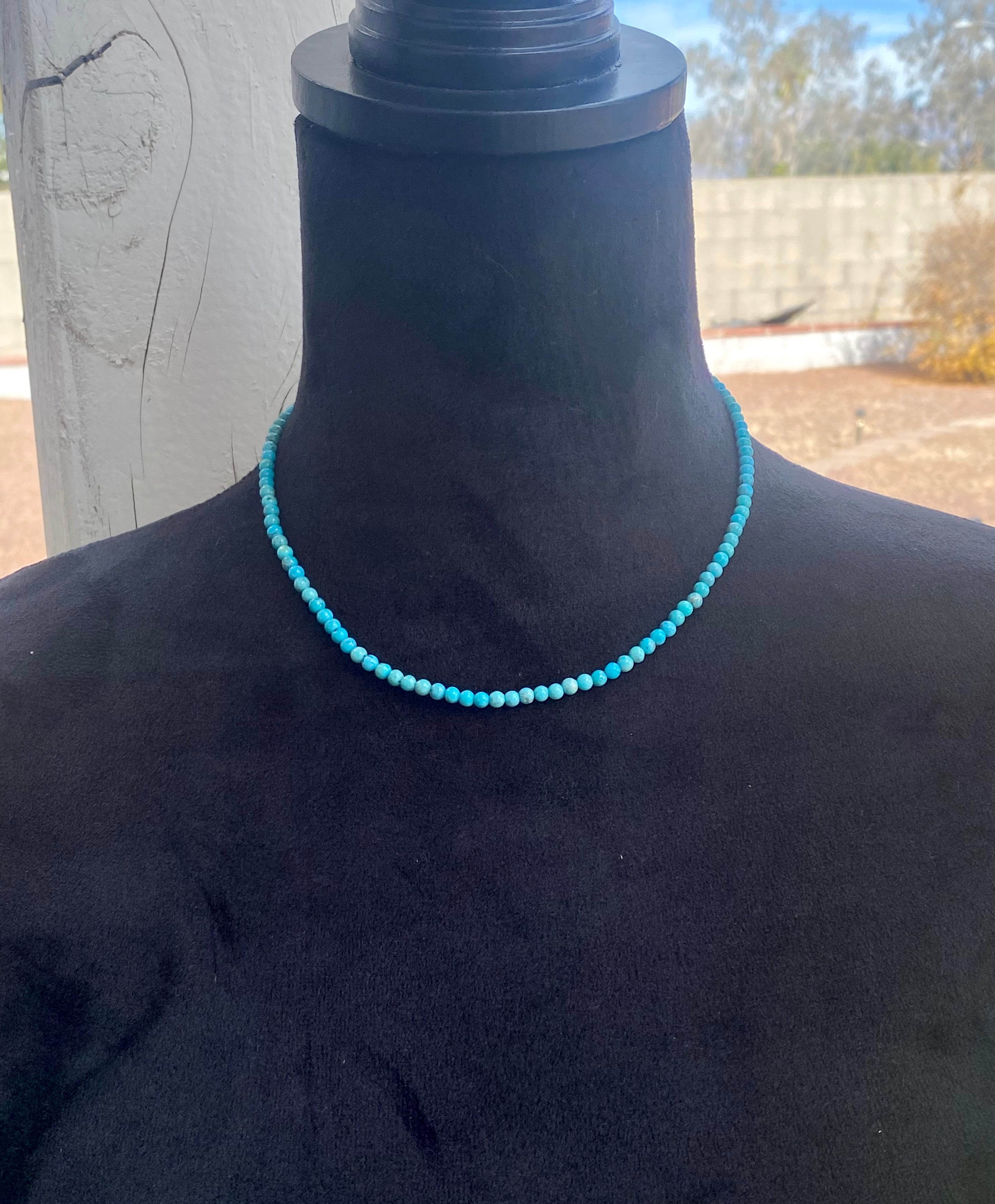 Navajo Strung Turquoise & Sterling Silver Beaded Necklace