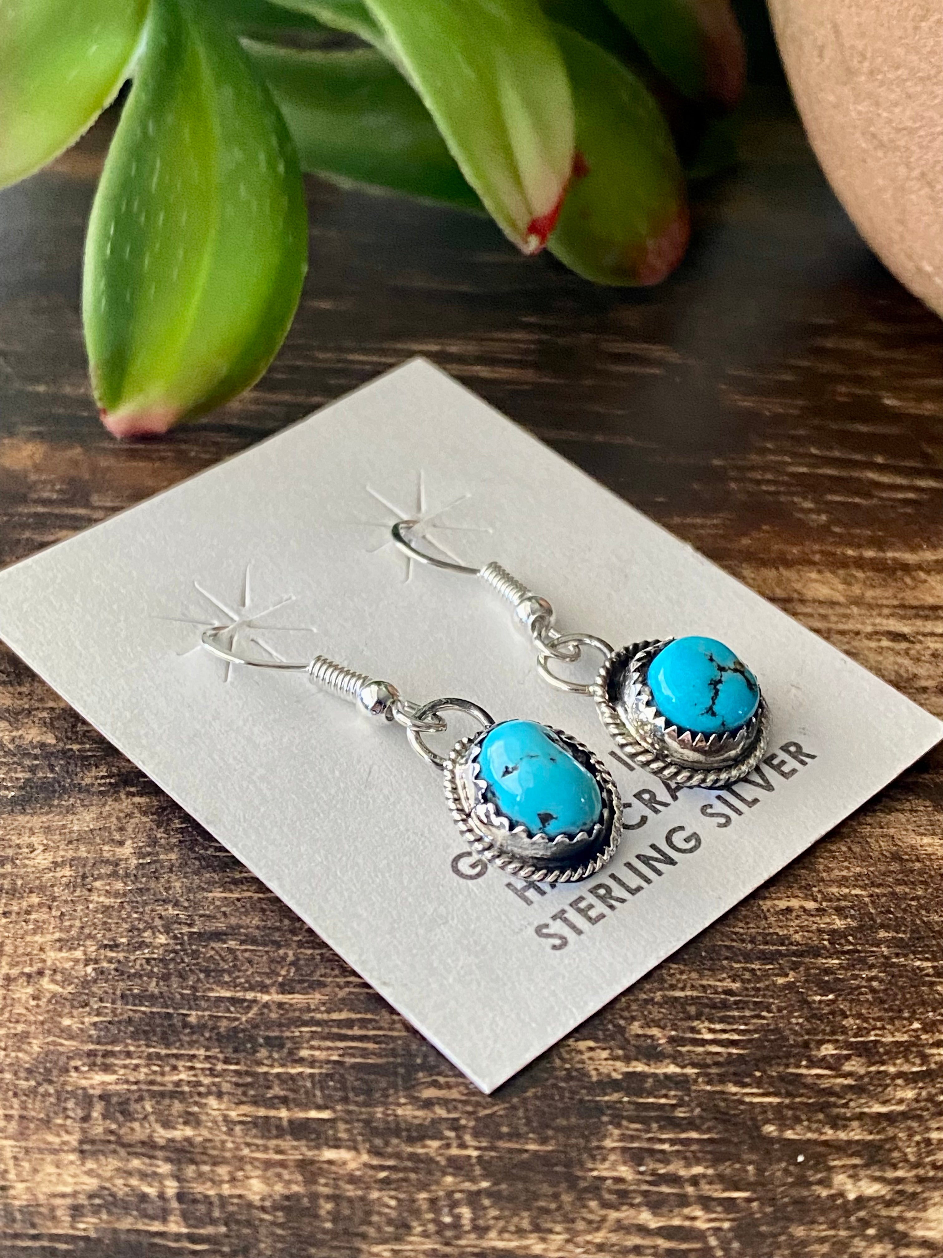 Navajo Made Kingman Turquoise & Sterling Silver Dangle Earrings