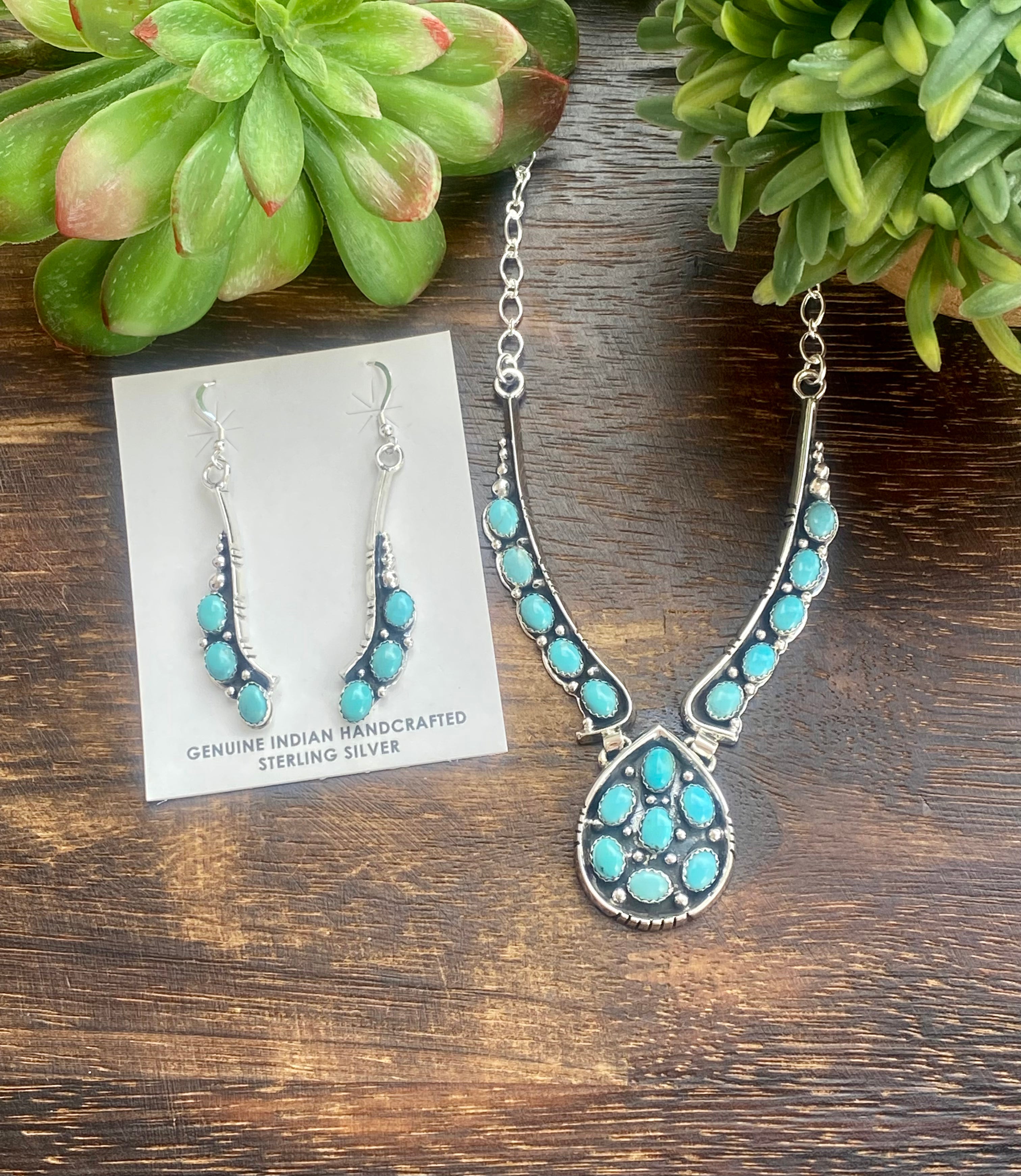 Emer Thompson Kingman Turquoise & Sterling Silver Cluster Necklace Set