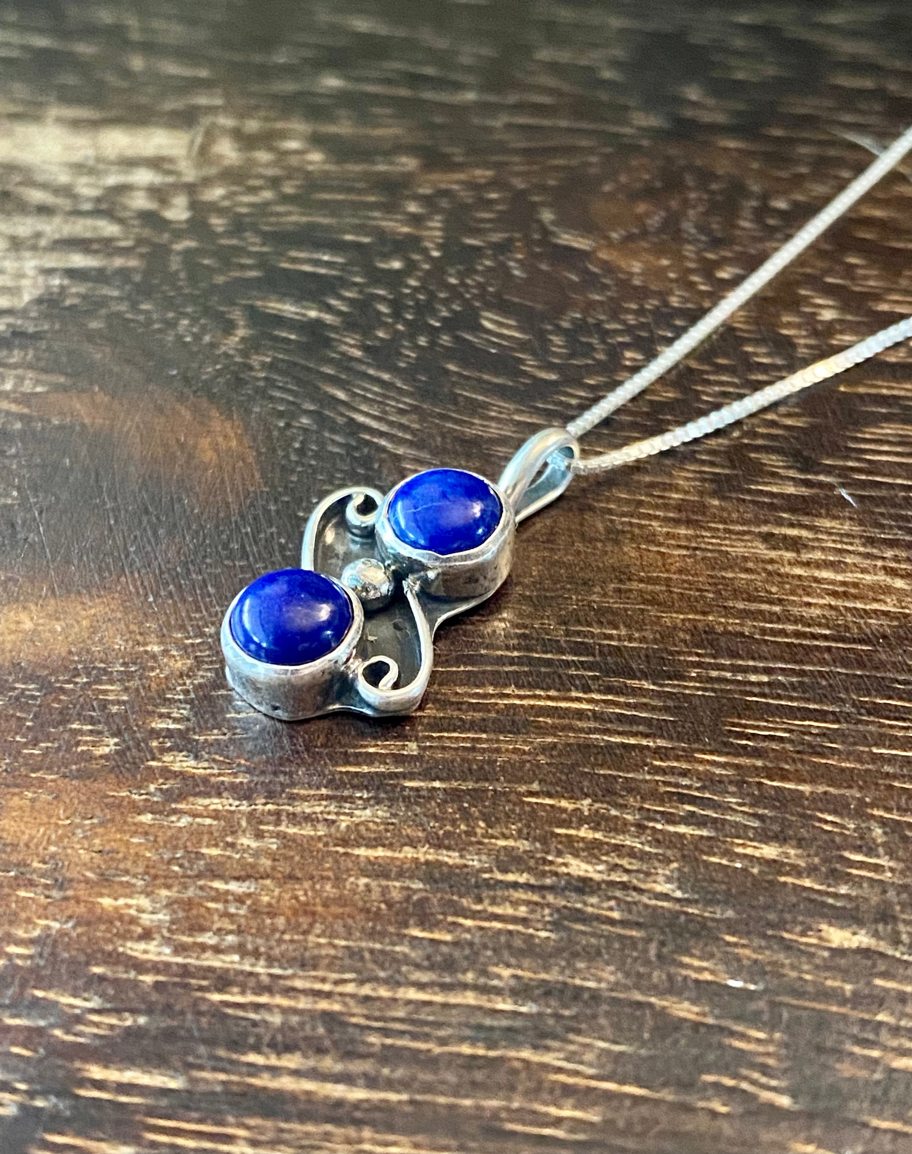 Navajo Made Lapis & Sterling Silver Pendant