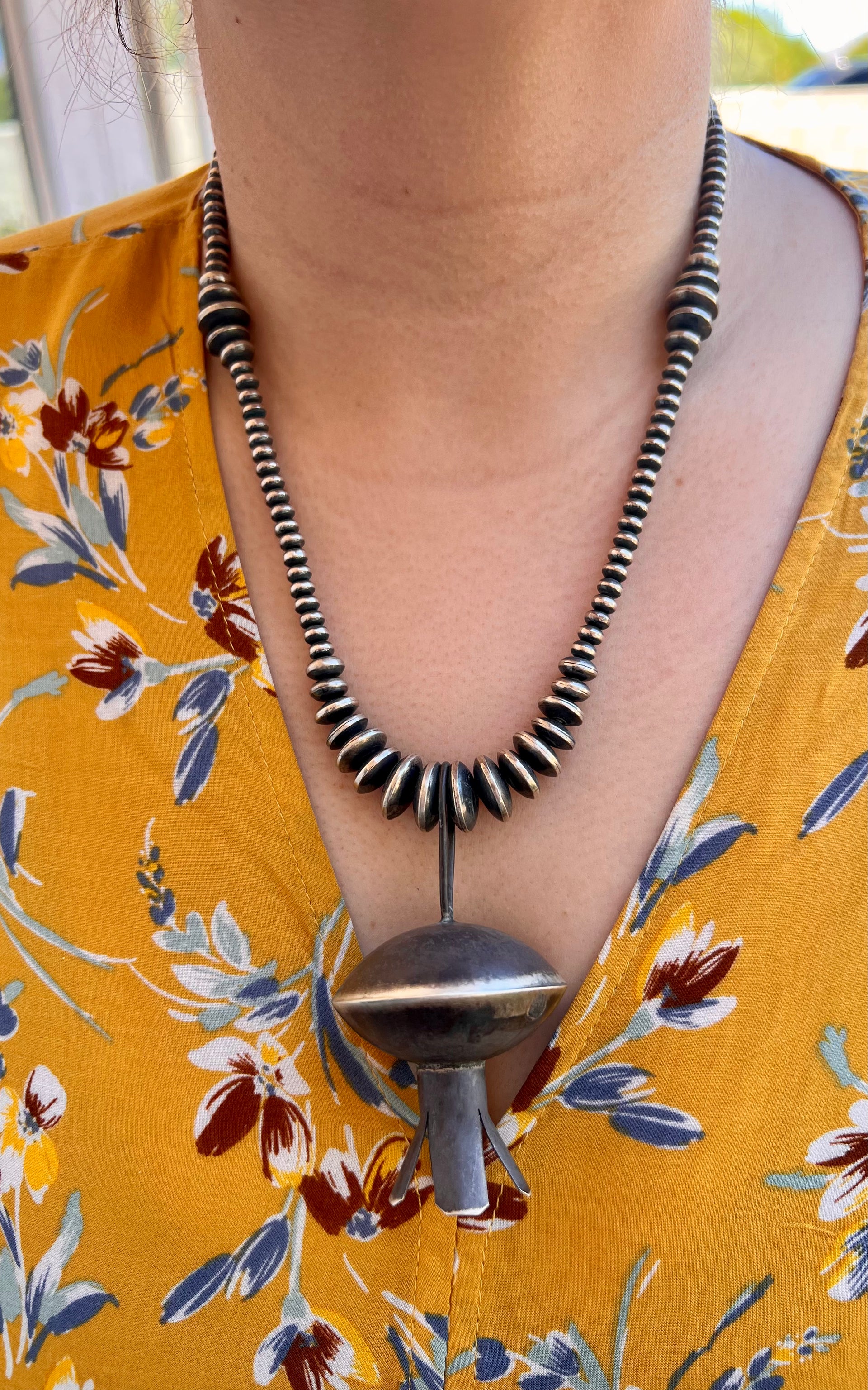 Navajo Handmade Sterling Silver Pearl Blossom Necklace