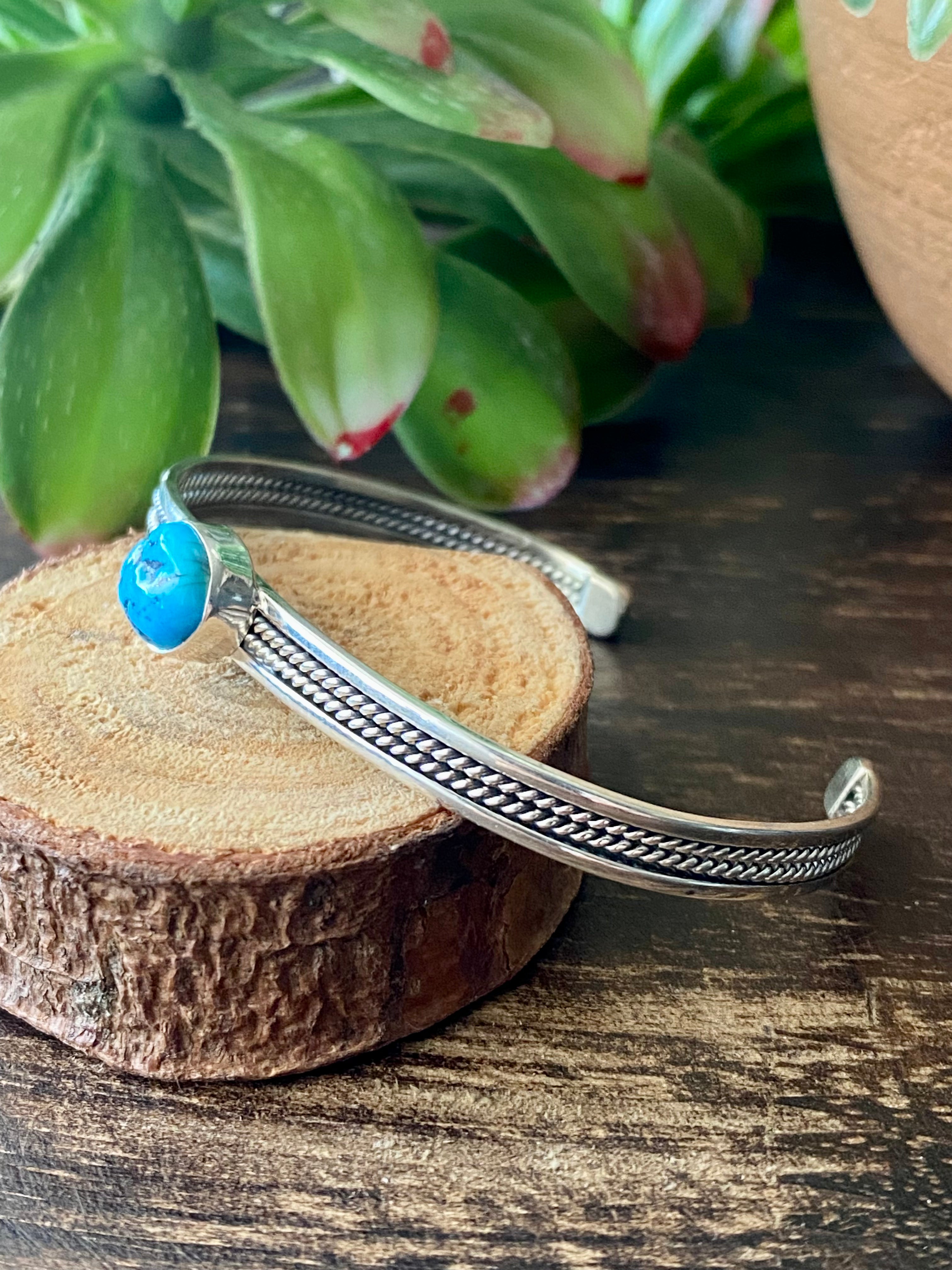 Navajo Made Kingman Turquoise & Sterling Silver Cuff Bracelet