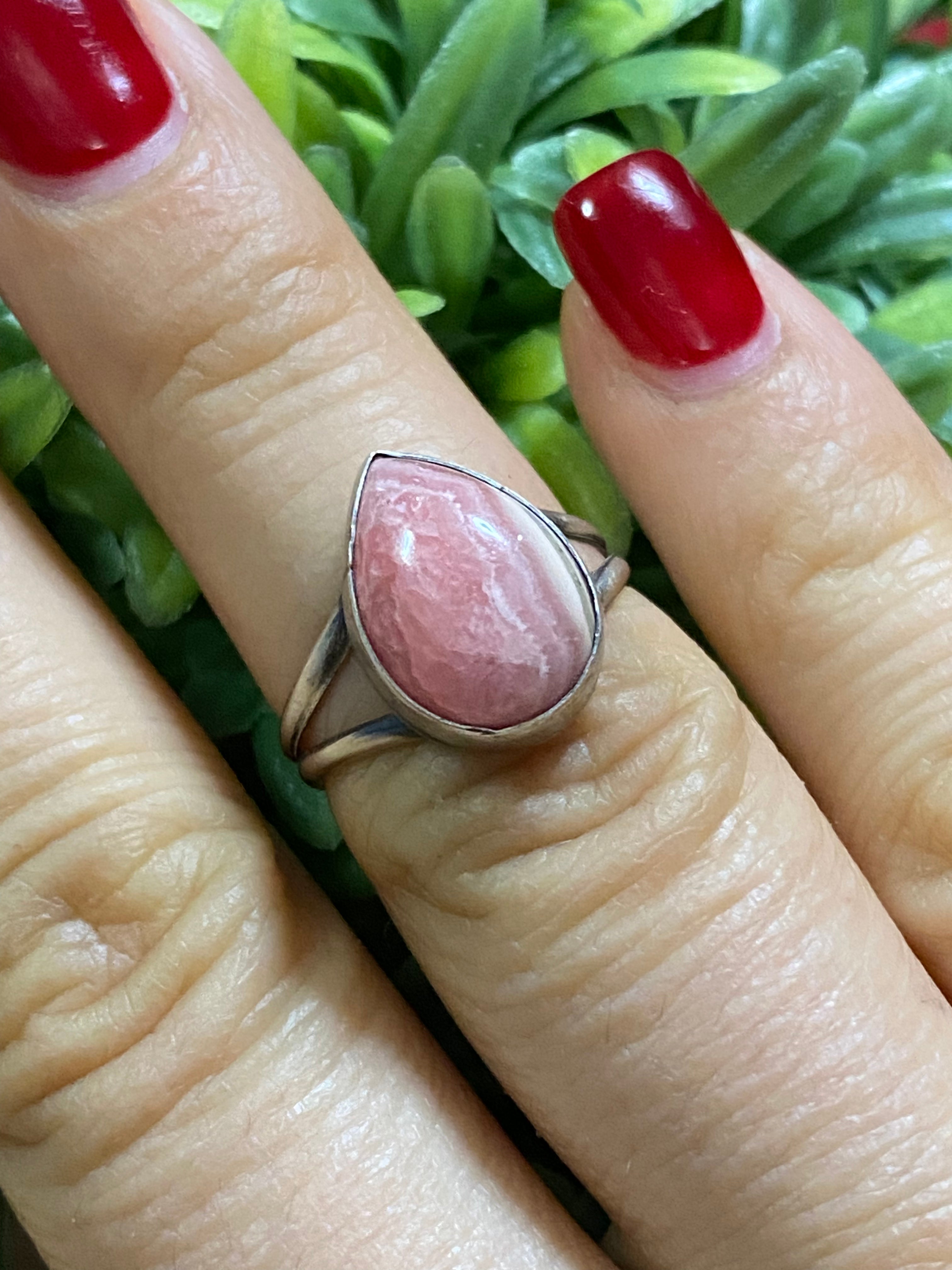 Navajo Made Rhodochrosite & Sterling Silver Ring Size 6.5