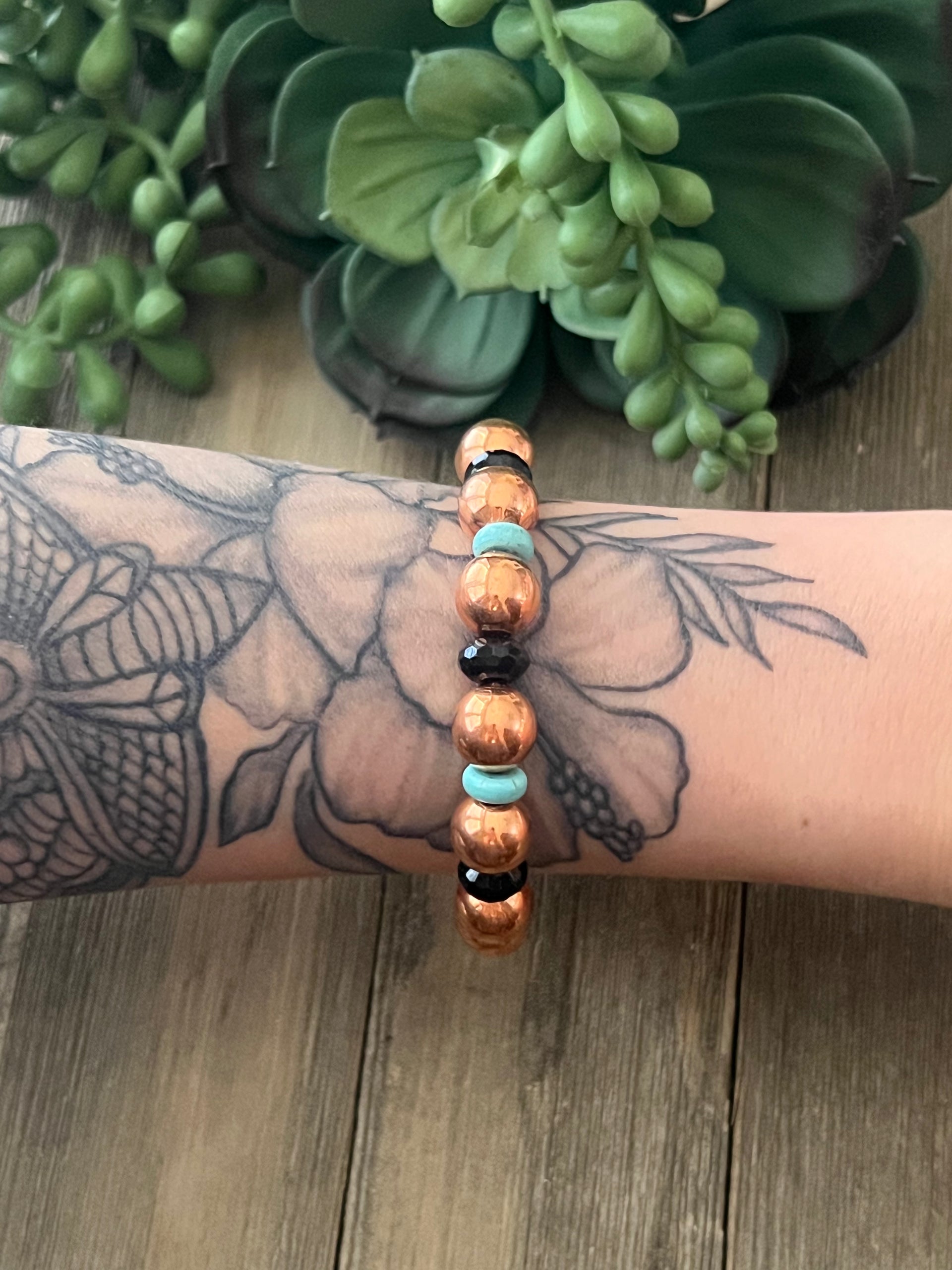 Navajo Strung Multi Stone & Copper Beaded Adjustable Bracelet