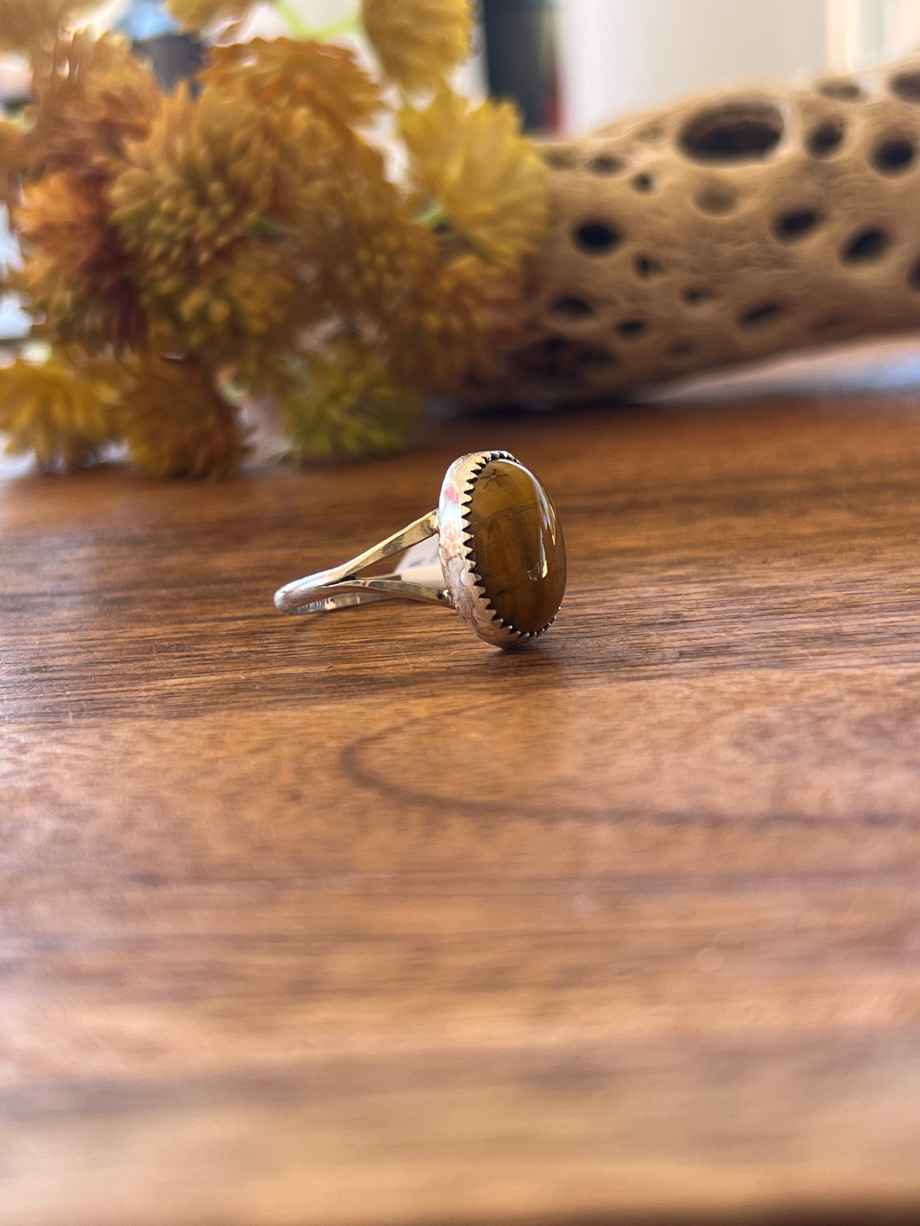 Harris Largo Tiger Eye & Sterling Silver Ring Size 9