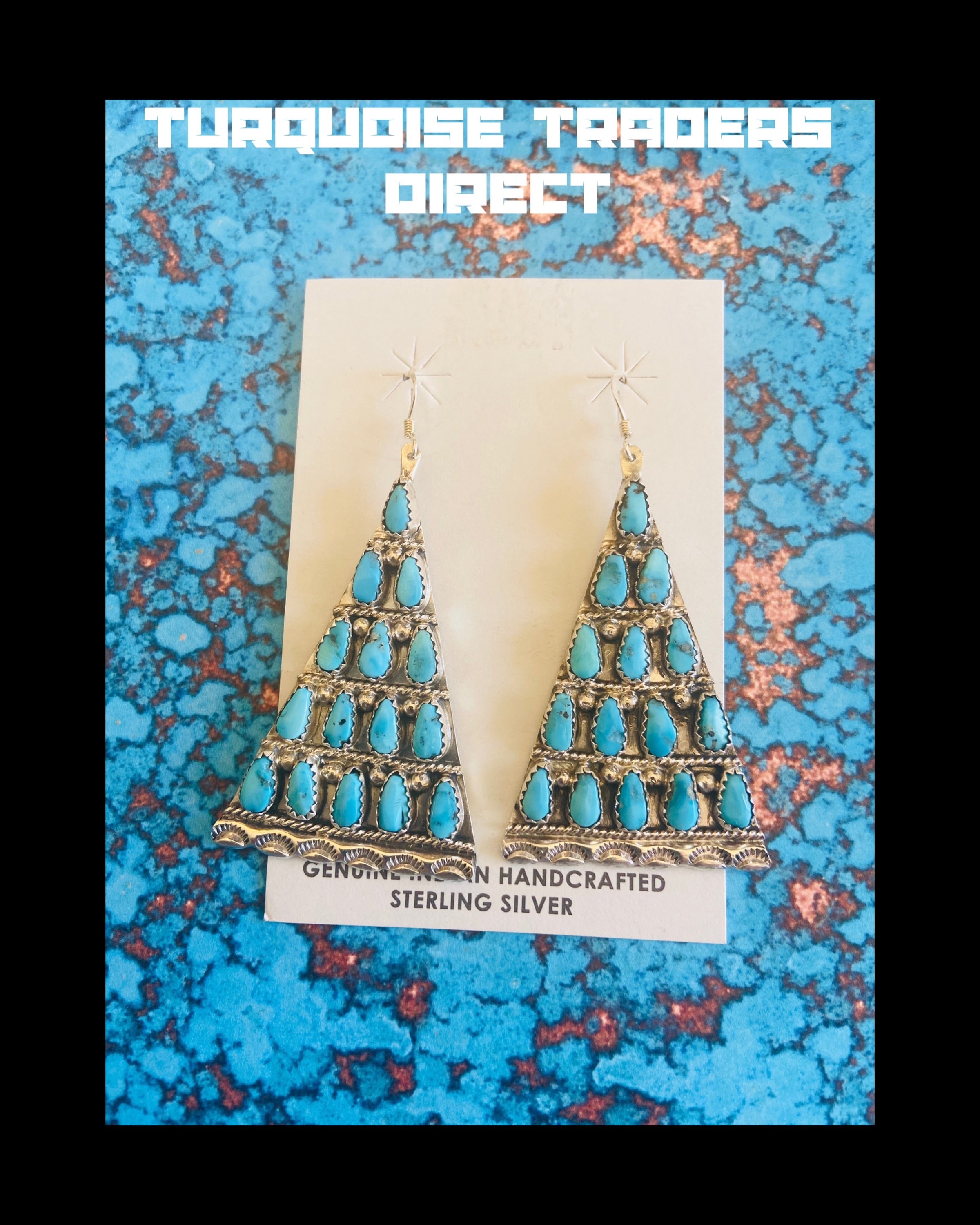 Zuni Blue Ridge Turquoise & Sterling Silver Dangle Earrings