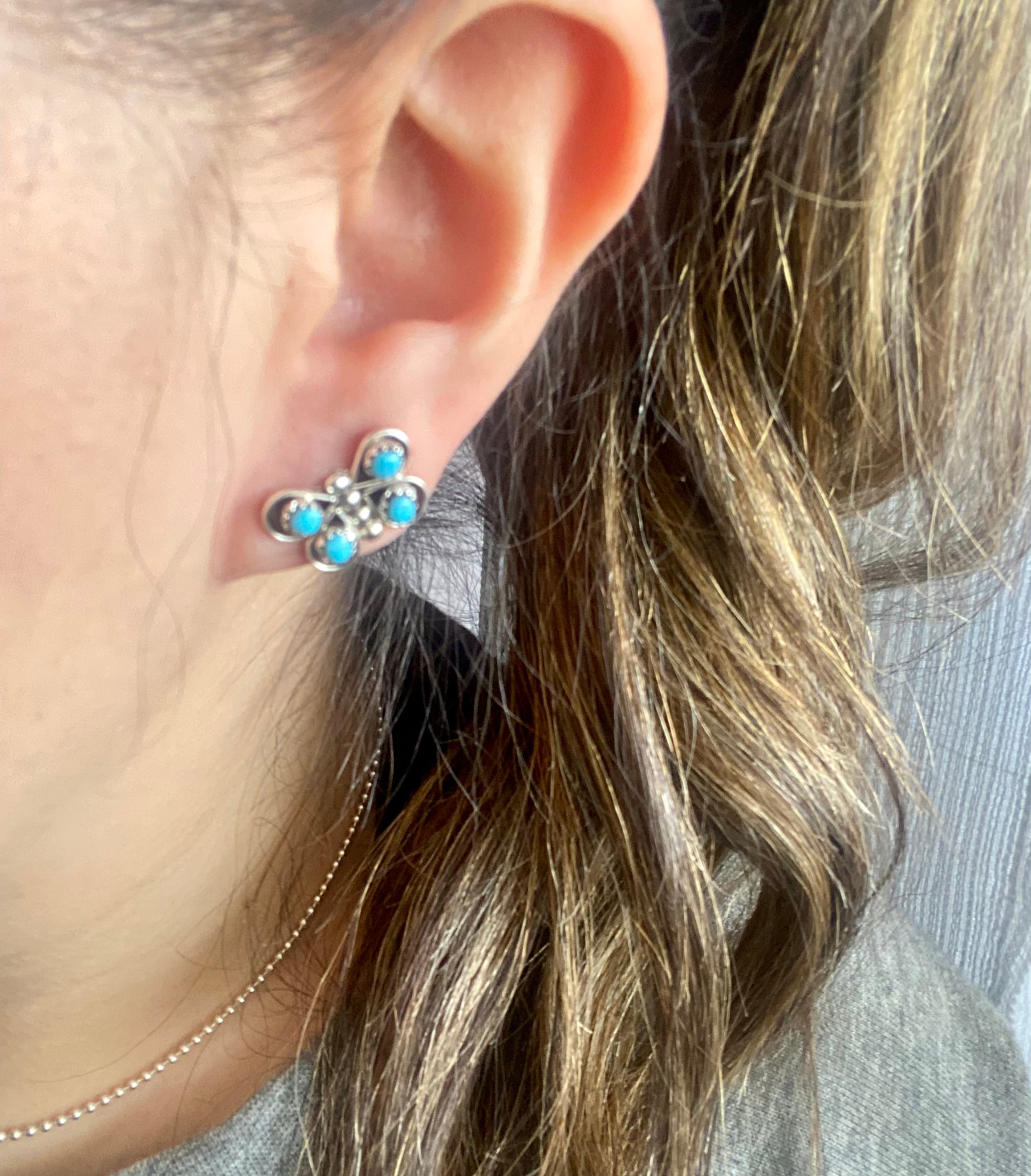 Zuni Made Kingman Turquoise & Sterling Silver Butterfly Post Earrings