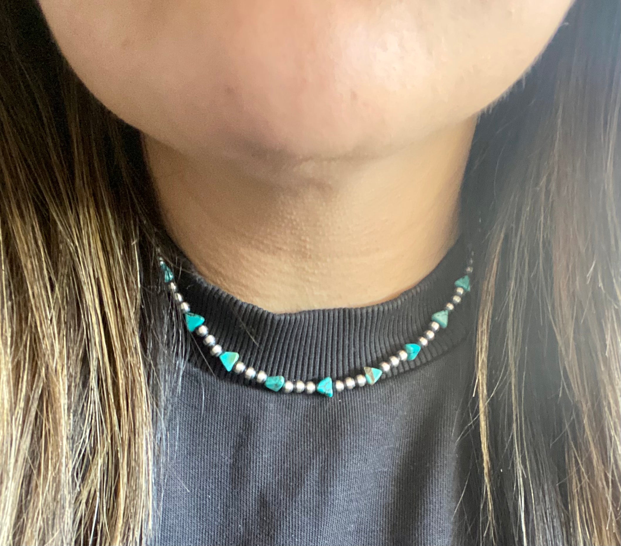 Navajo Strung Kingman Turquoise & Sterling Silver Pearl Necklace