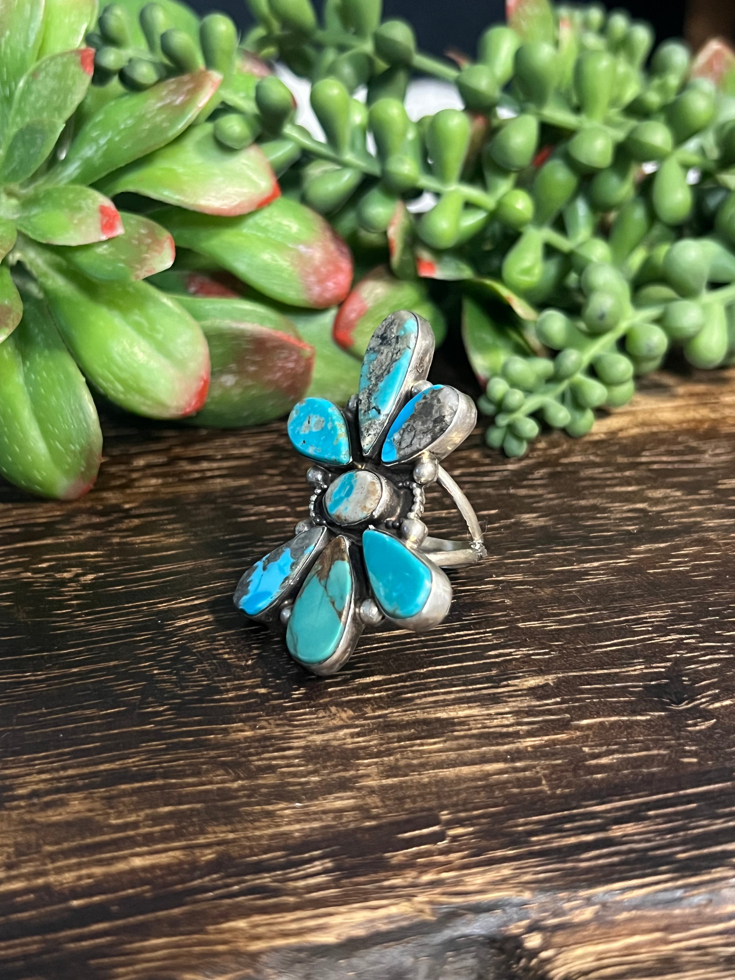 Navajo Made Royston Turquoise & Sterling Silver Ring Size 8