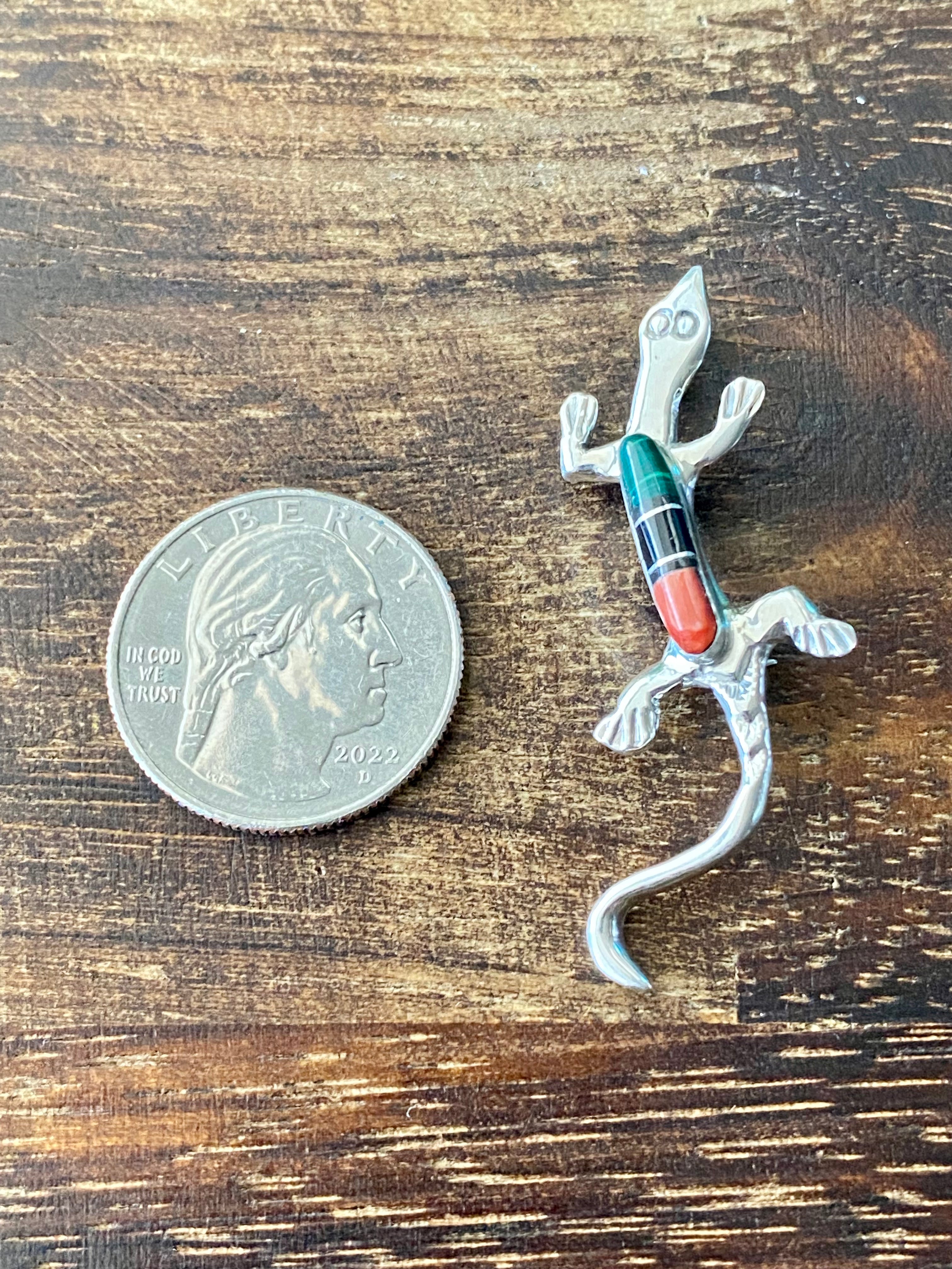 Navajo Made Multi Stone & Sterling Silver Inlay Lizard Pin/Pendant