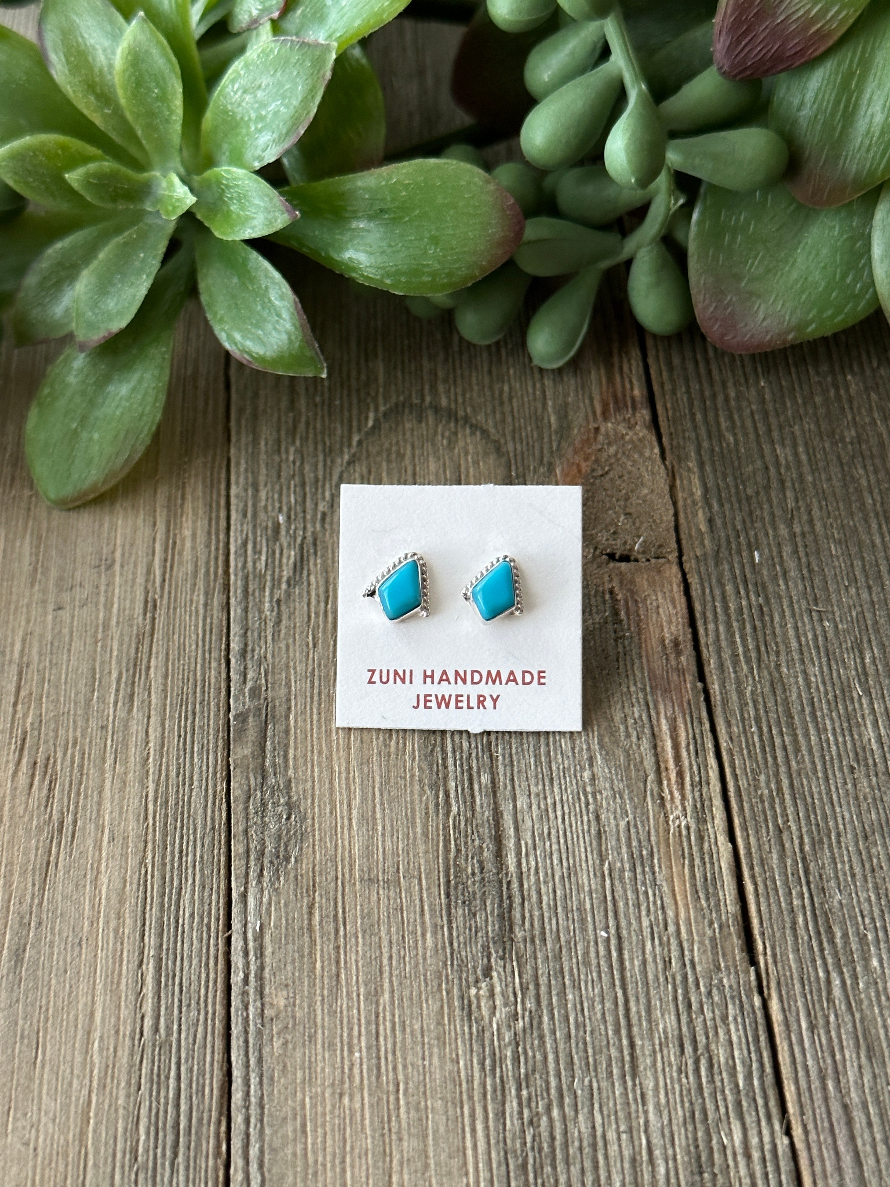 Zuni Made Turquoise & Sterling Silver Post Earrings