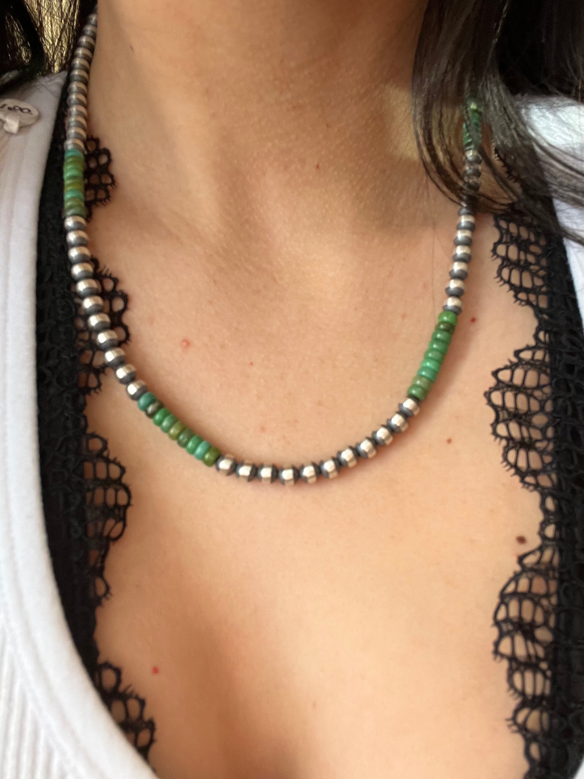 Navajo Strung Sonoran Gold & Sterling Silver 5 MM Pearl Necklace