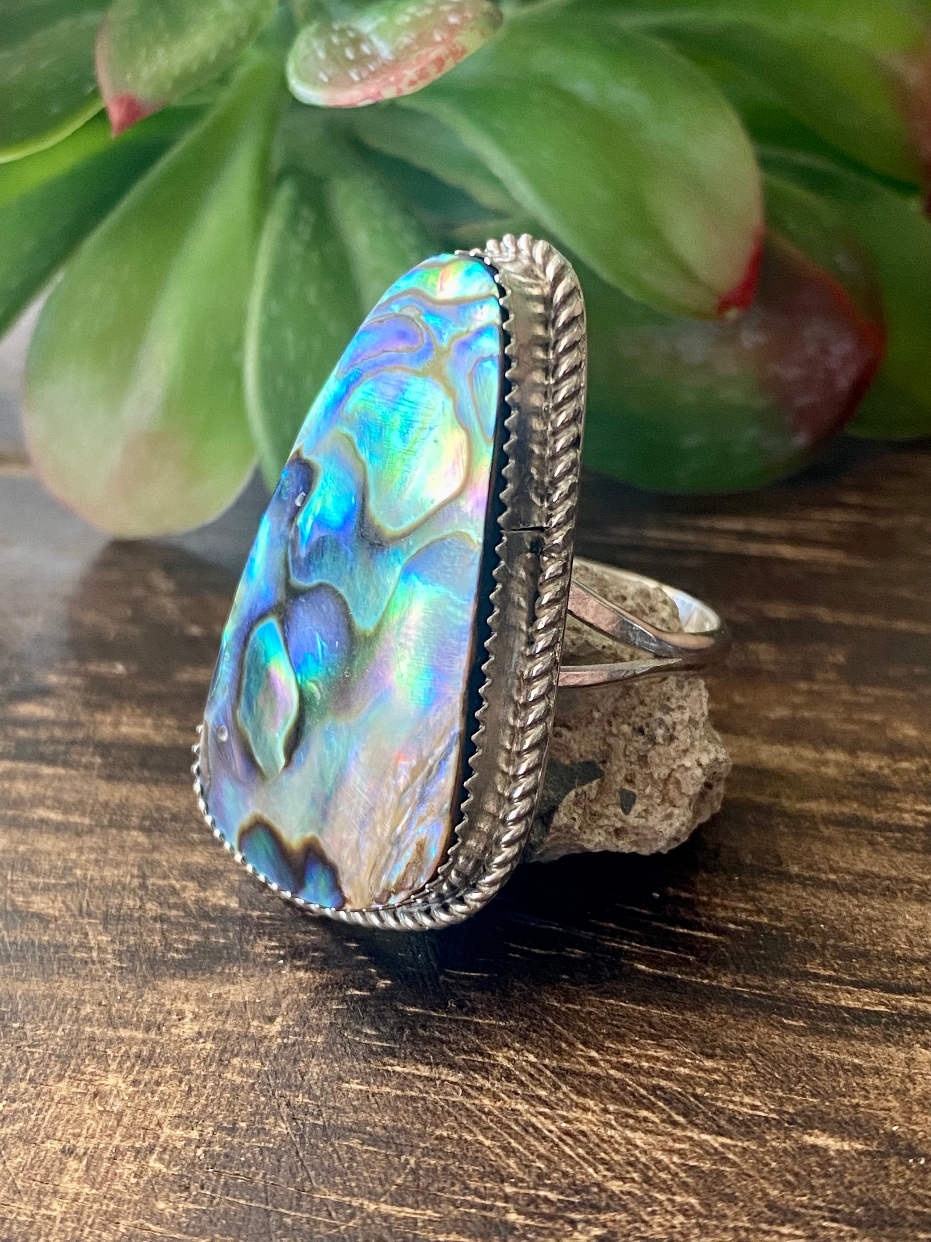 Reda Galvan Abalone & Sterling Silver Ring Size 9.75