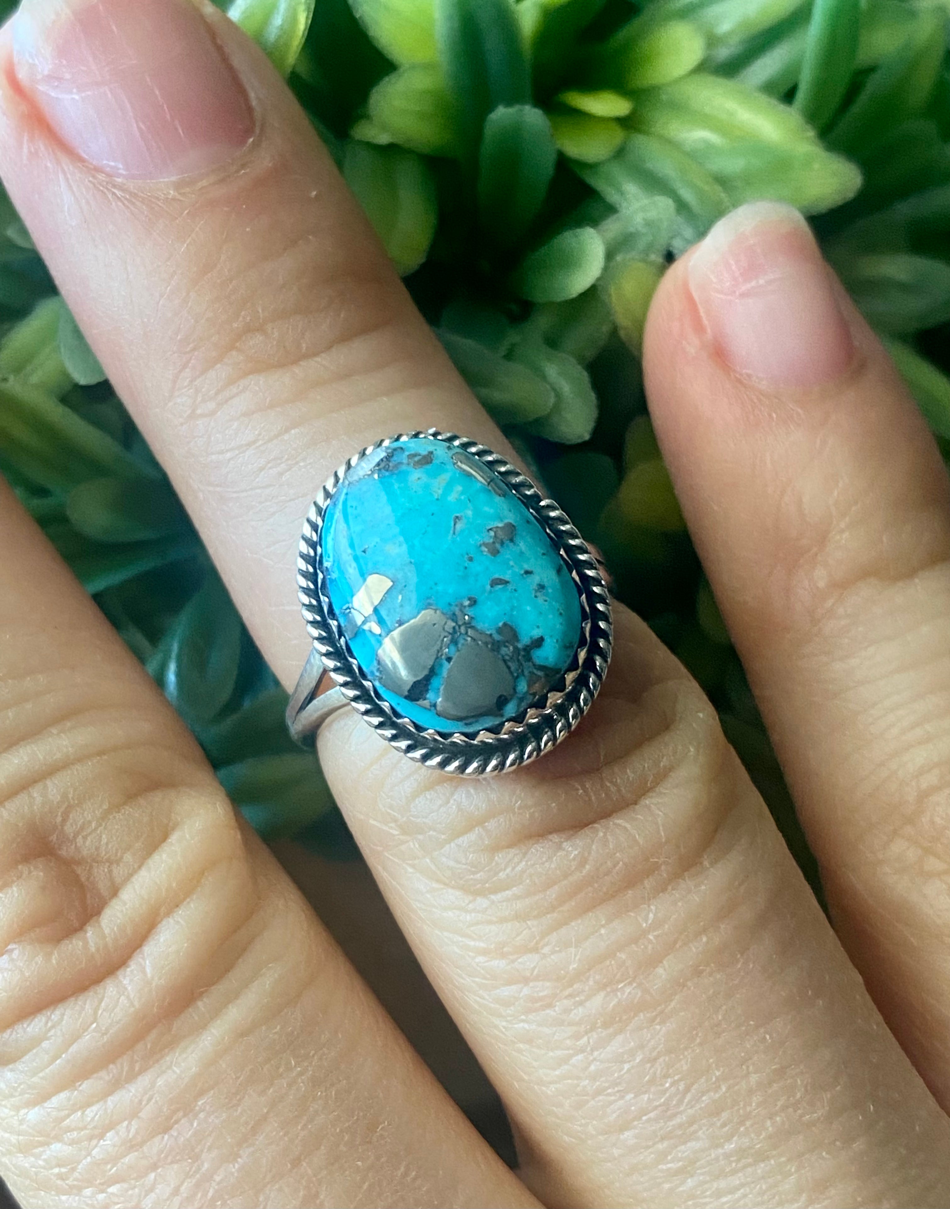 Navajo Made Turquoise & Sterling Silver Ring Size 6.25