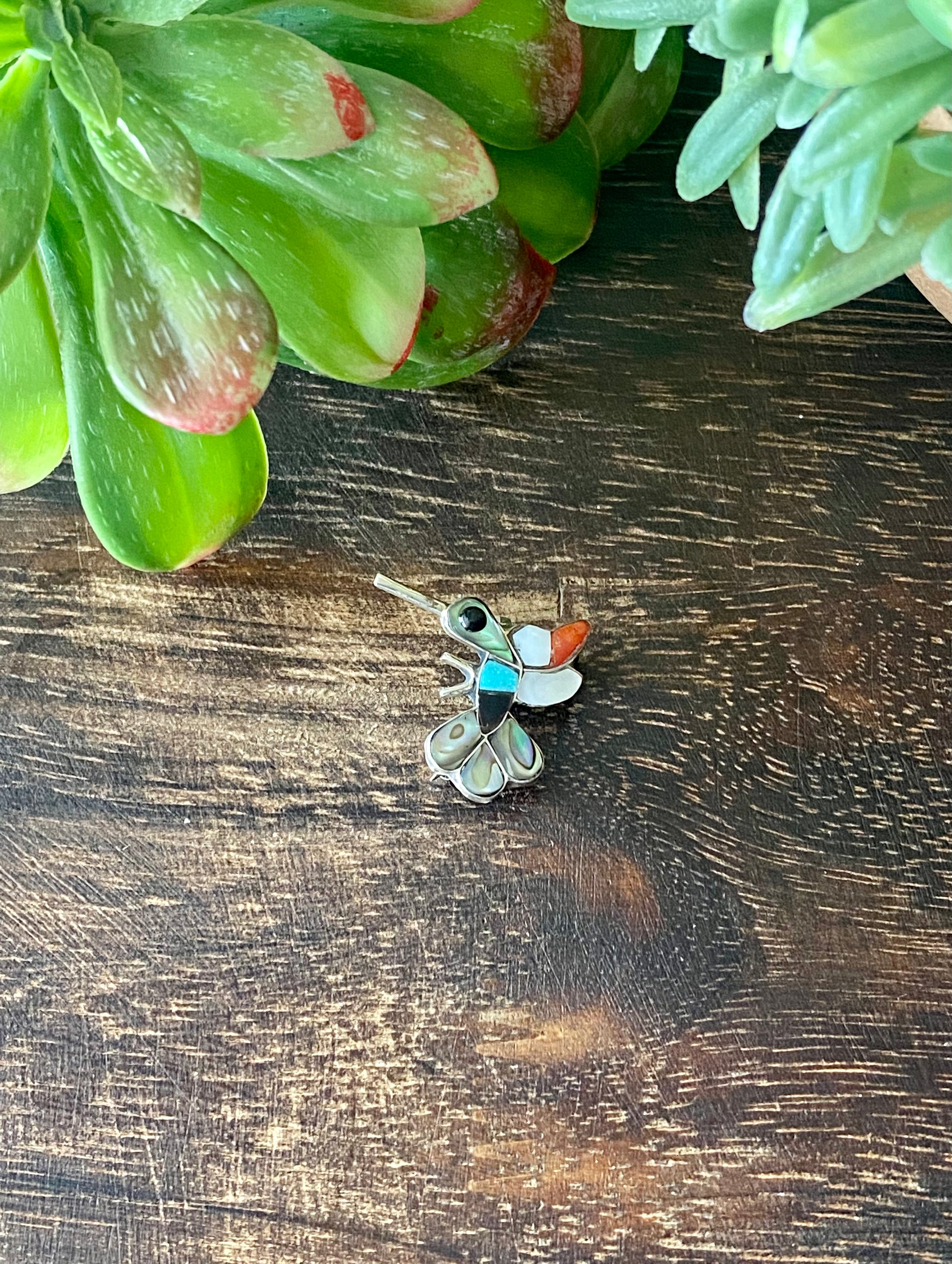 Deanna Edaakie Multi Stone & Sterling Silver Hummingbird Pin/Pendant