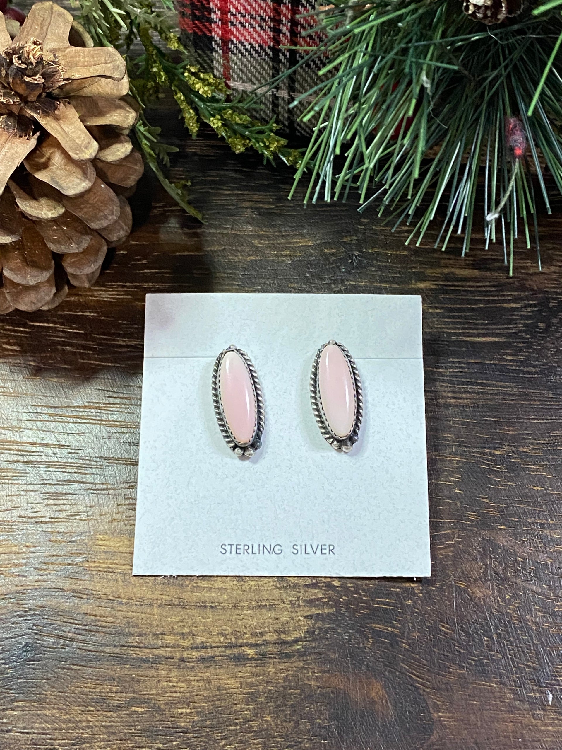 Freda Martinez Pink Conch & Sterling Silver Post Earrings