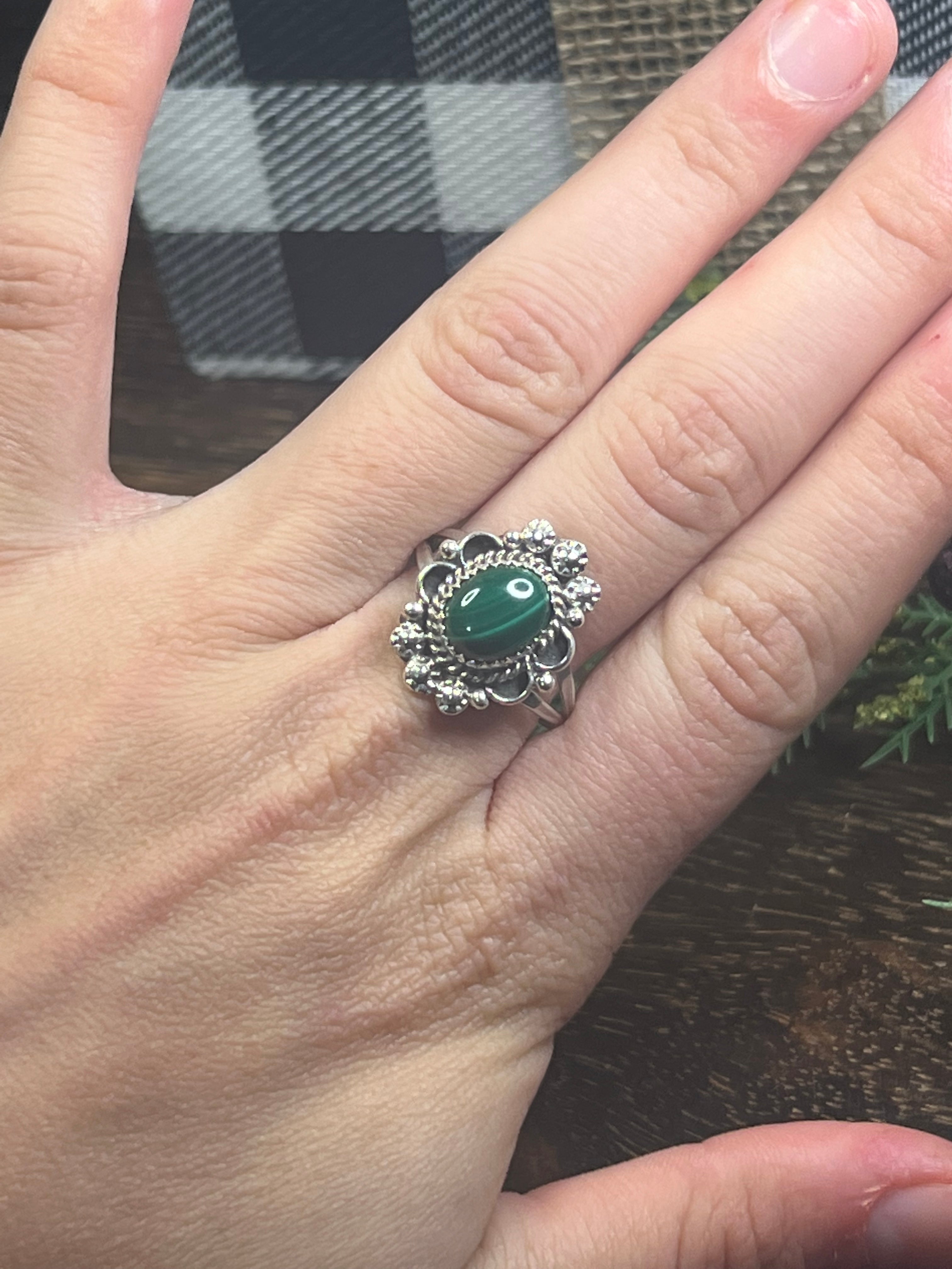 Freda Martinez Malachite & Sterling Silver Ring Size 9