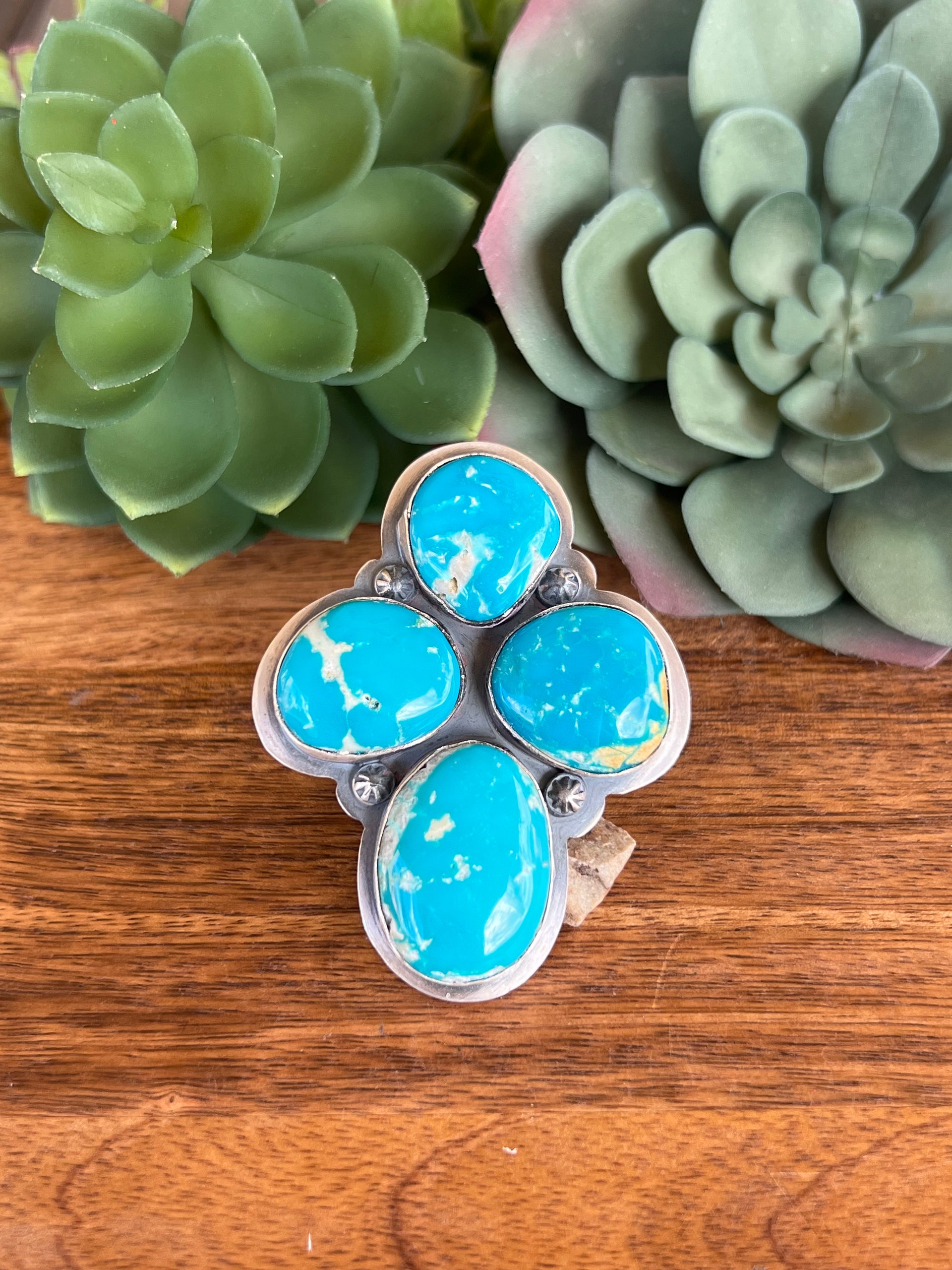 Sandra Nez Kingman Turquoise & Sterling Silver Adjustable Ring