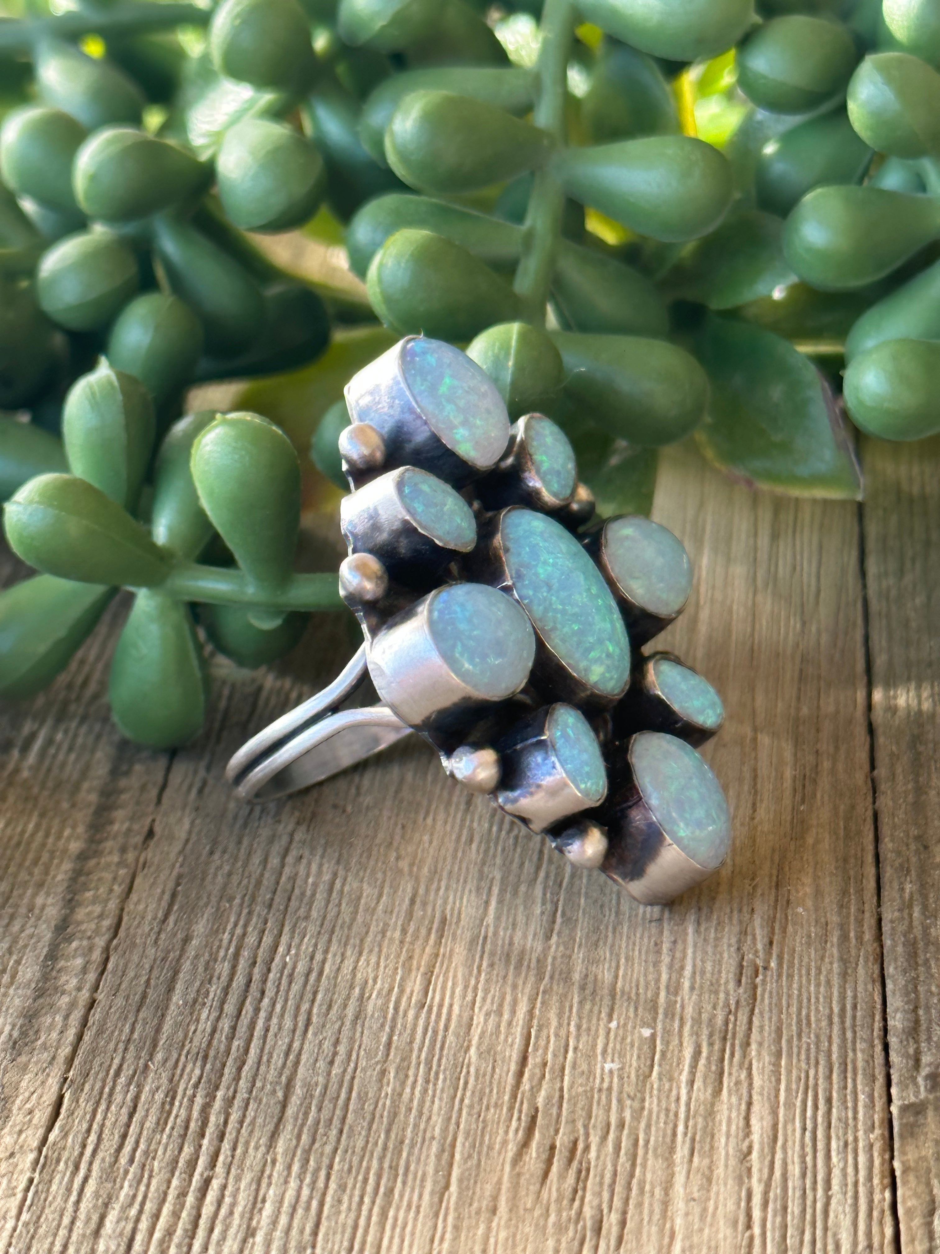 Navajo Made Opal (Man-made) & Sterling Silver Cluster Ring Size 10.5