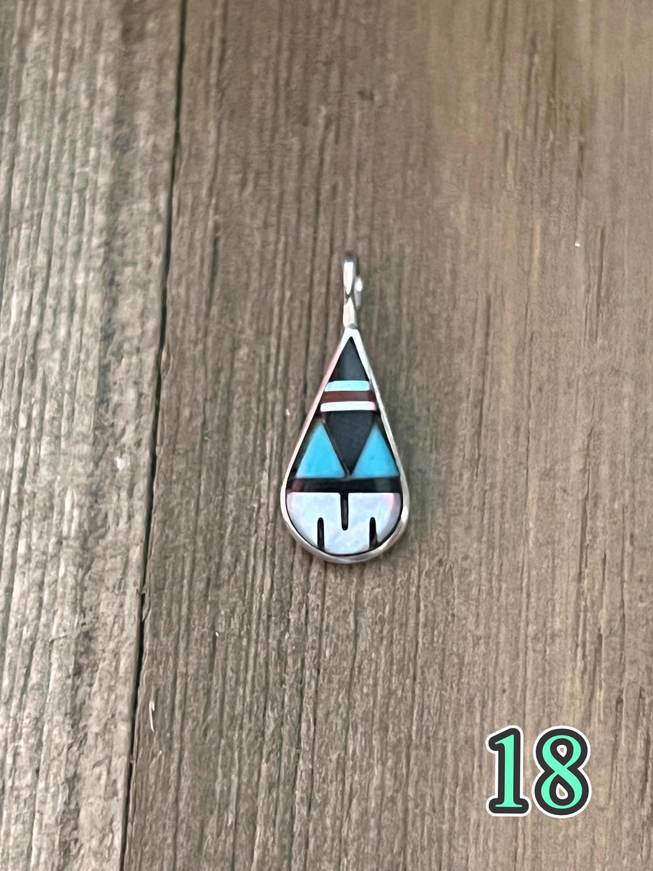 Navajo Made Multi Stone & Sterling Silver Inlay Pendant