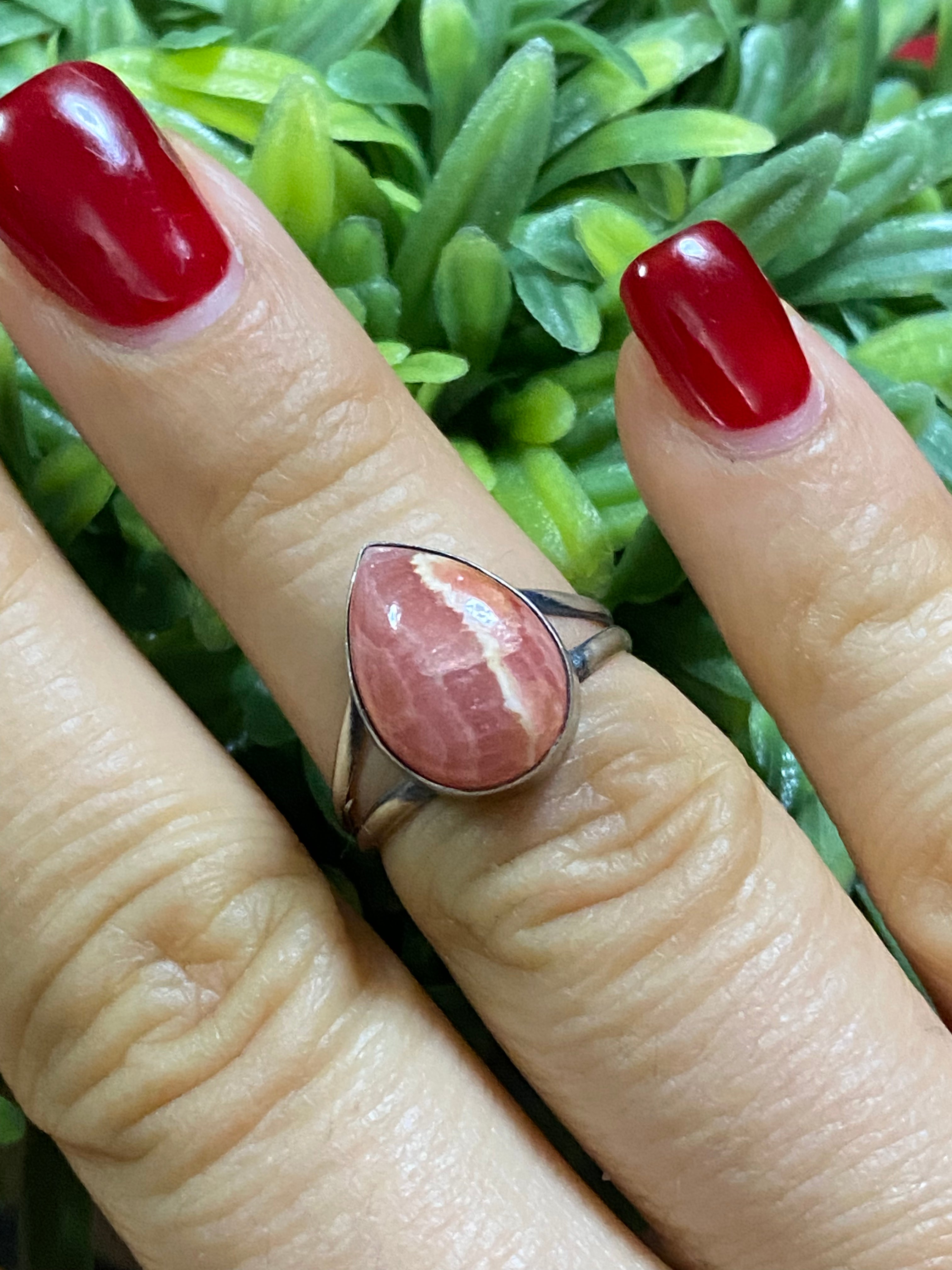 Navajo Made Rhodochrosite & Sterling Silver Ring Size 6.25