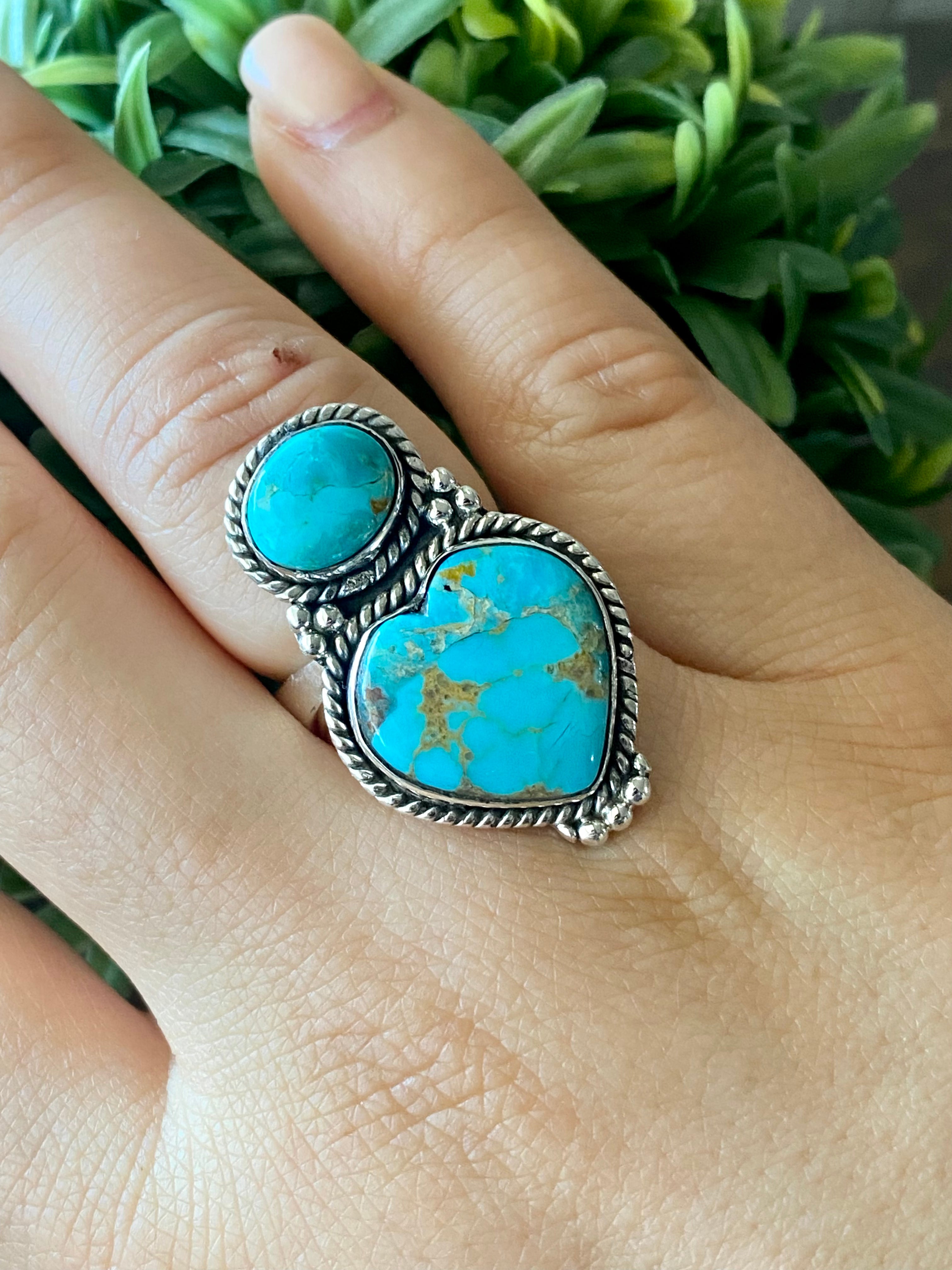 Southwest Handmade Kingman Turquoise & Sterling Silver Adjudtable Rings