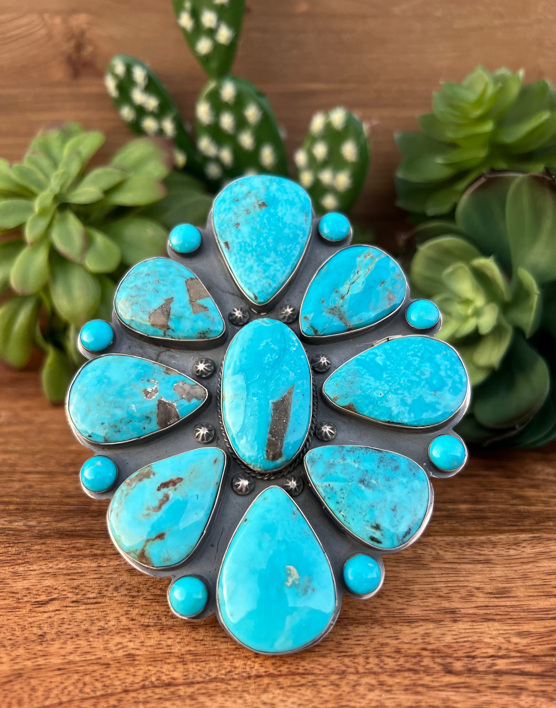 Navajo Made Kingman & Sterling Silver Cluster Bracelet
