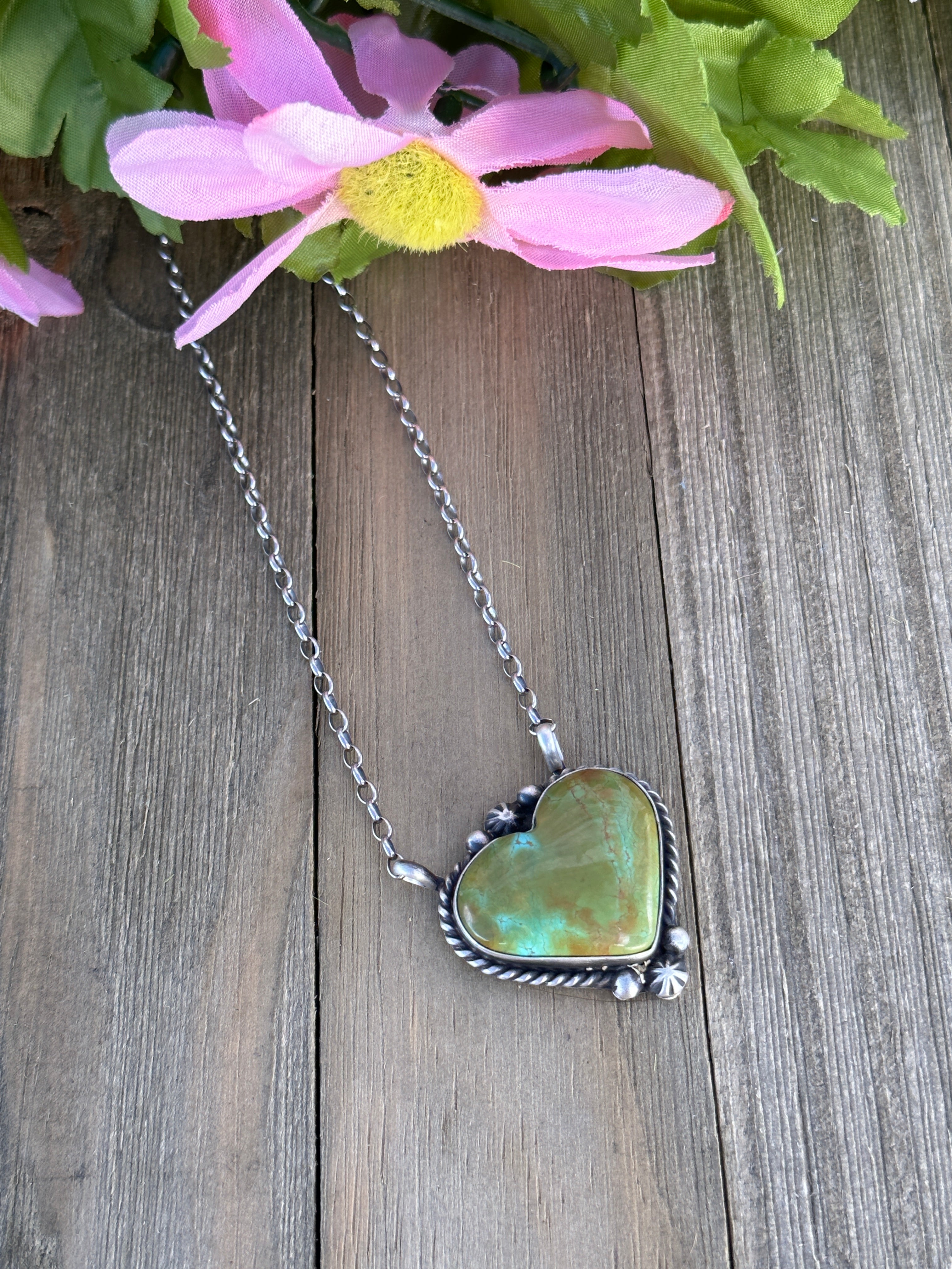 Augustine Largo Kingman Turquoise & Sterling Silver Heart Necklace