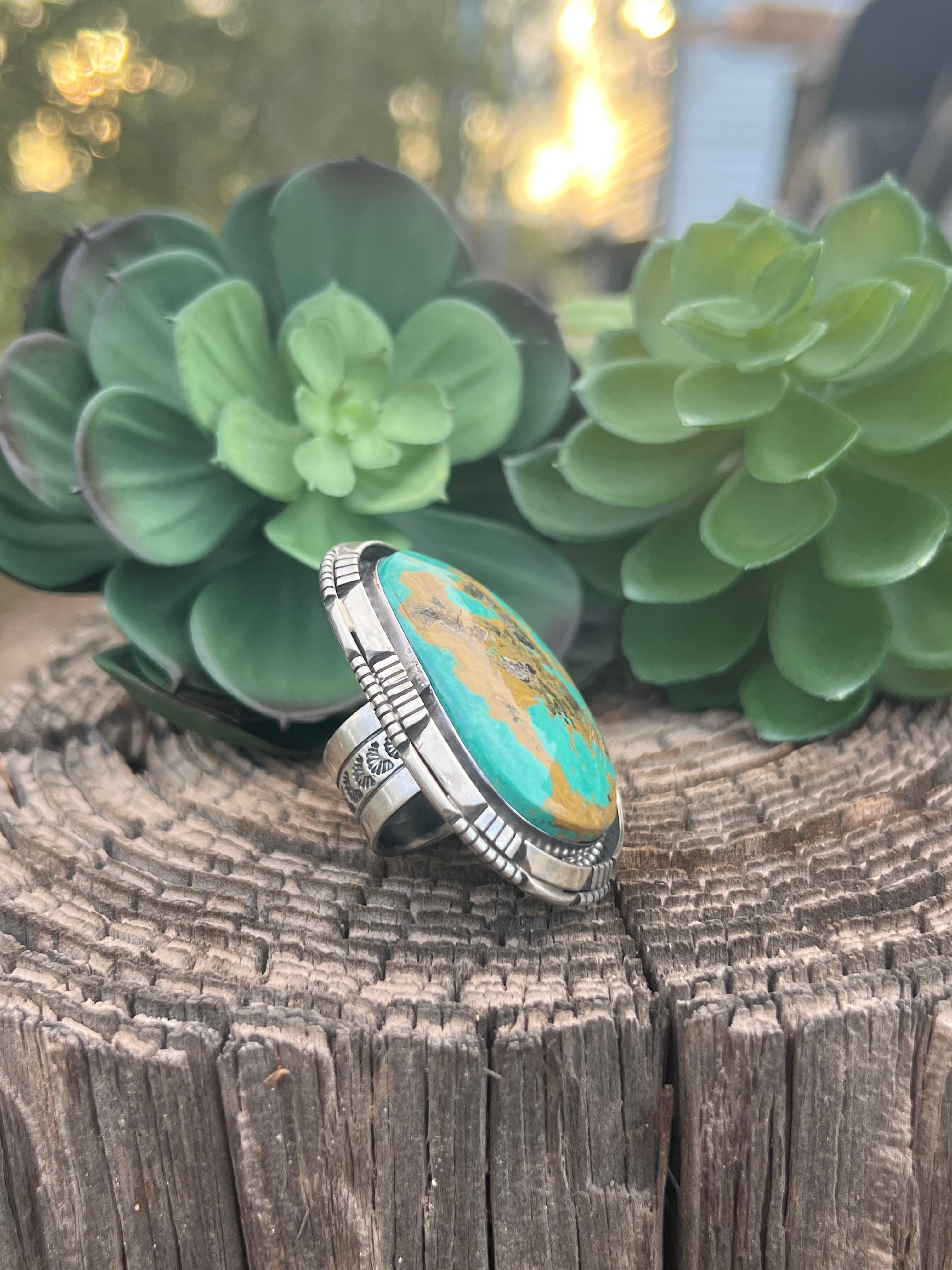 Navajo Royston Turquoise & Sterling Silver Ring Size 8