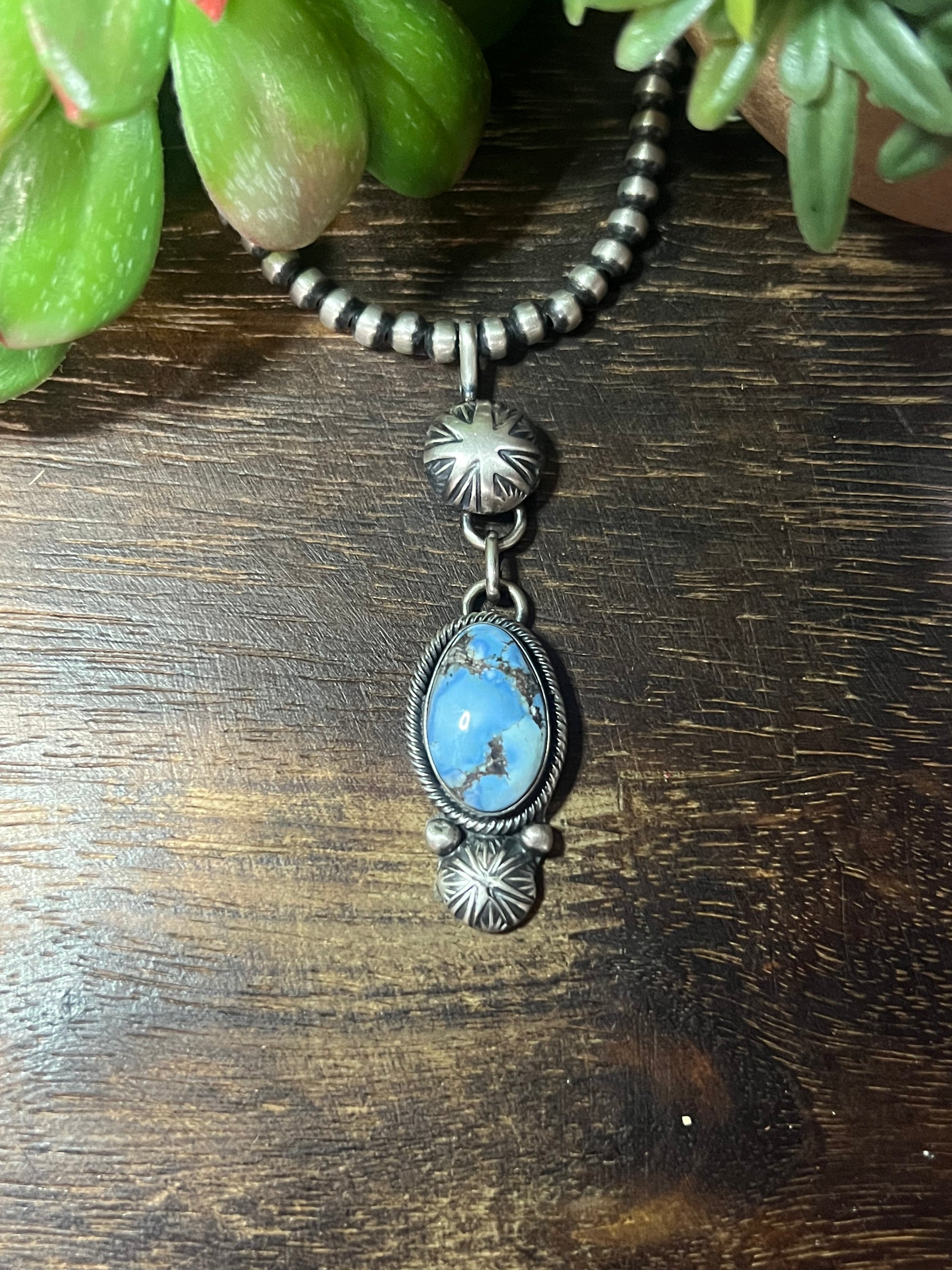 Navajo Made Golden Hill Turquoise & Sterling Silver Pendant