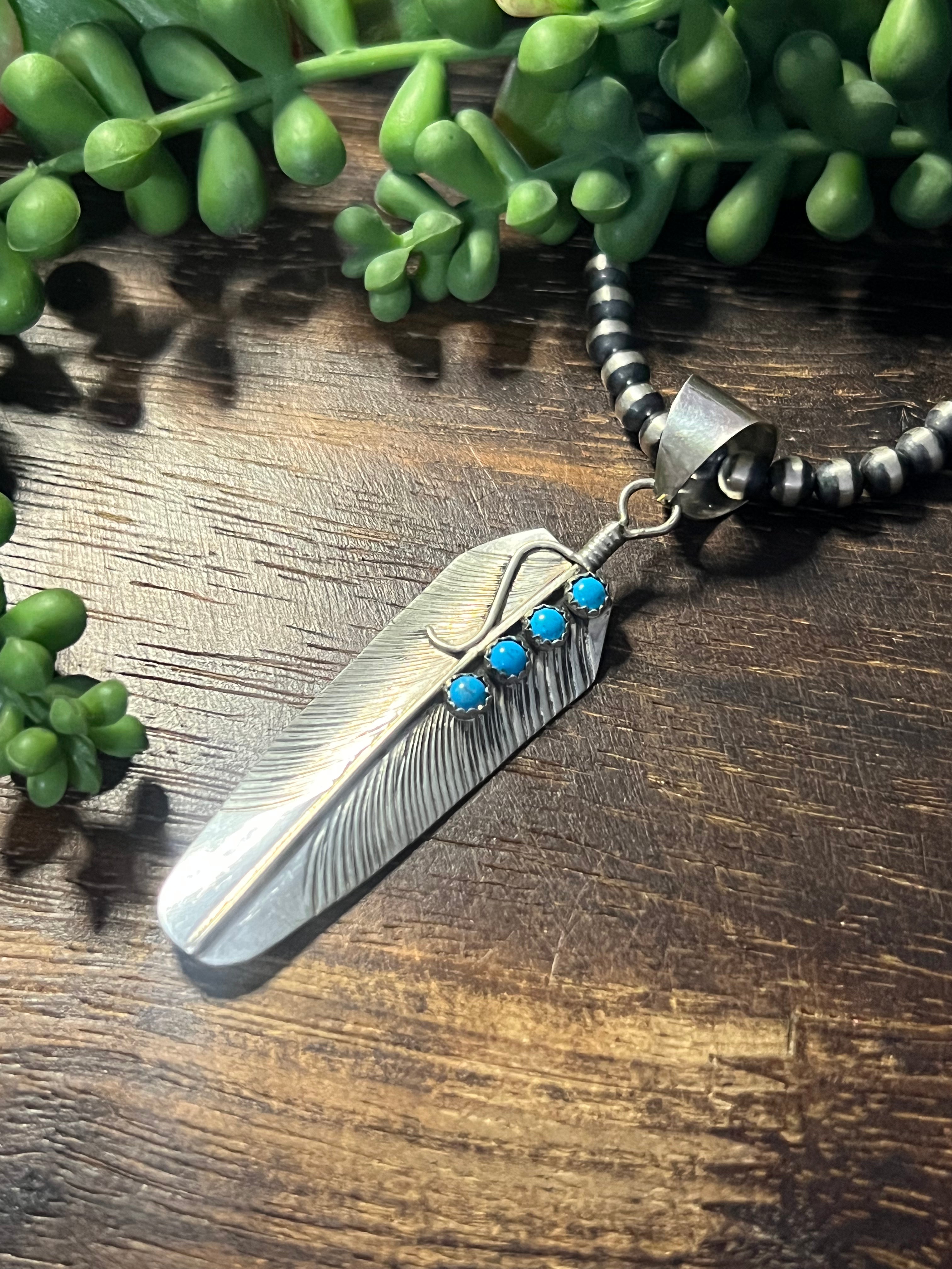 Bryon Begay Kingman Turquoise & Sterling Silver Feather Pendant