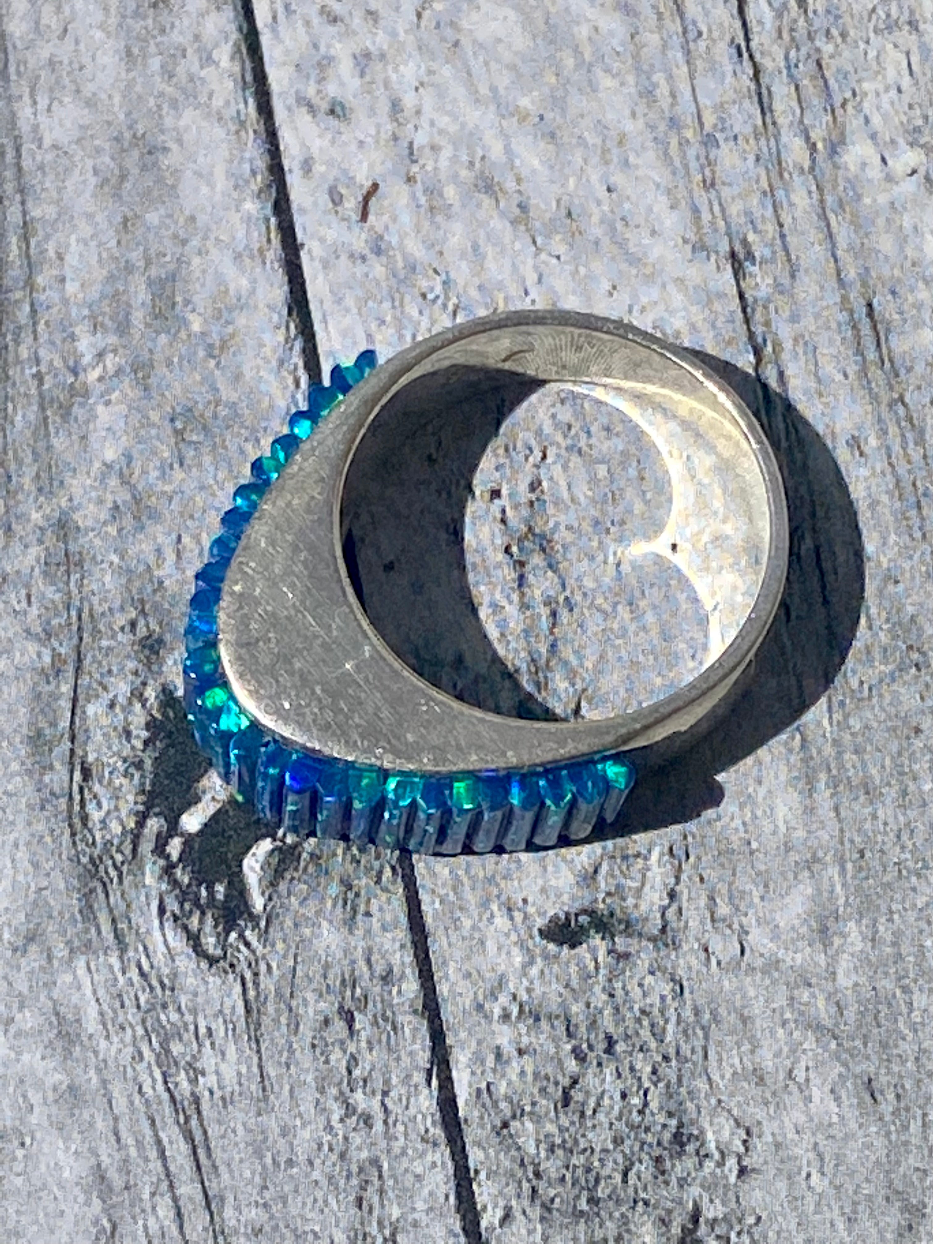 Southwest Handmade Blue Opal & Sterling Silver Cobblestone Ring Size 5.75