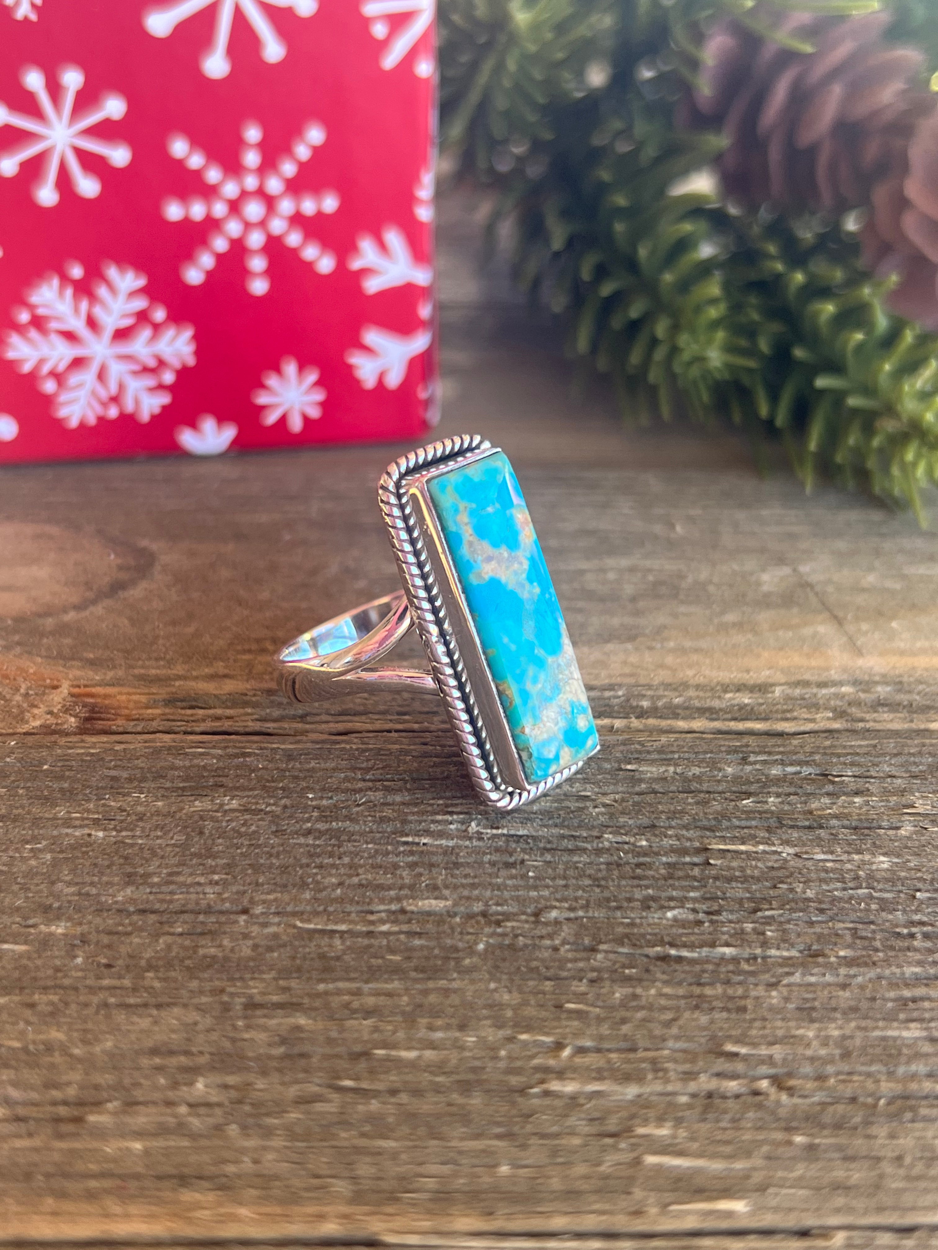 Southwest Made Mohave Kingman Turquoise & Sterling Silver Ring Size 10