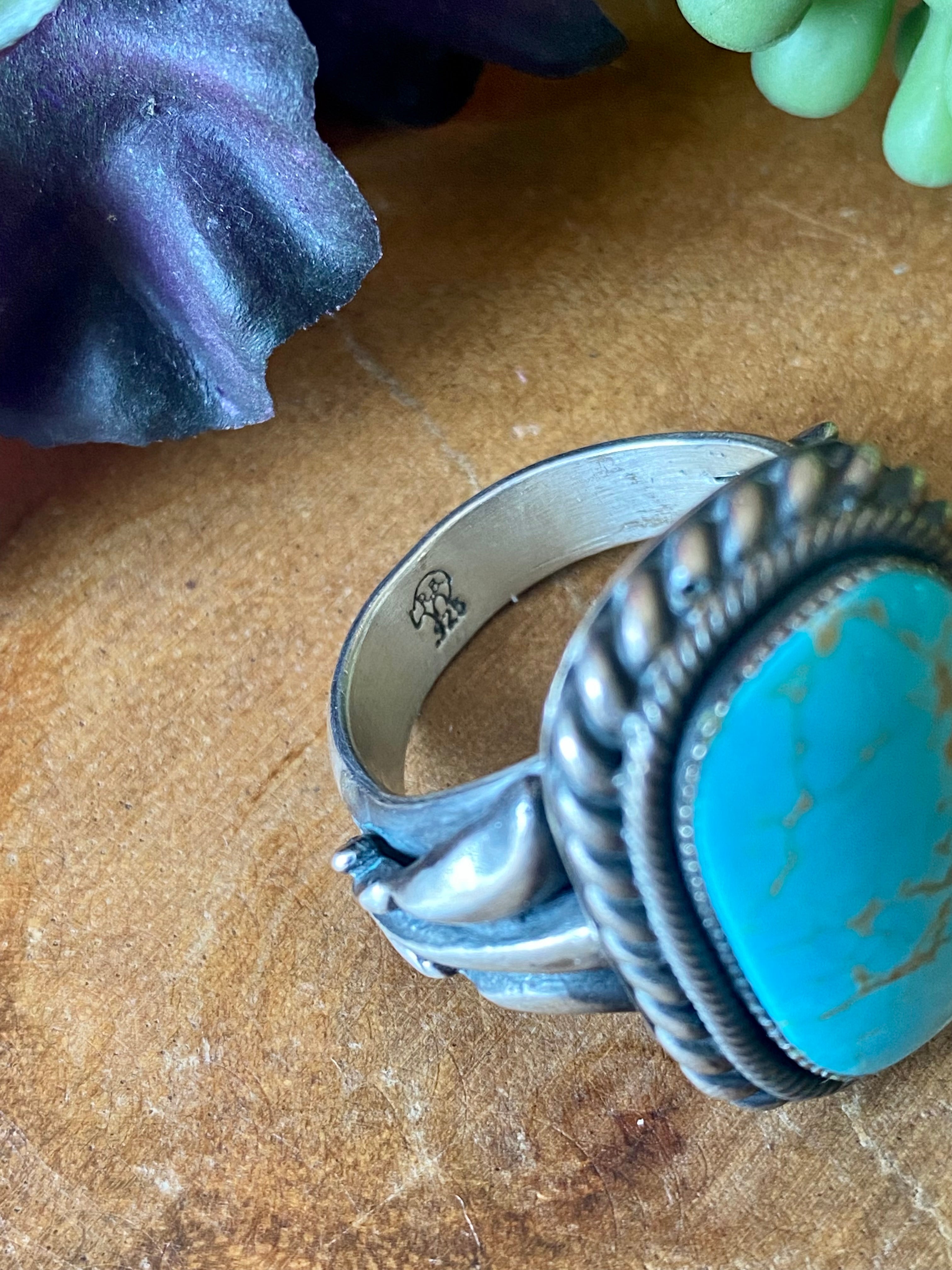 Navajo Made Kingman Turquoise & Sterling Silver Men’s Ring Size 11.25