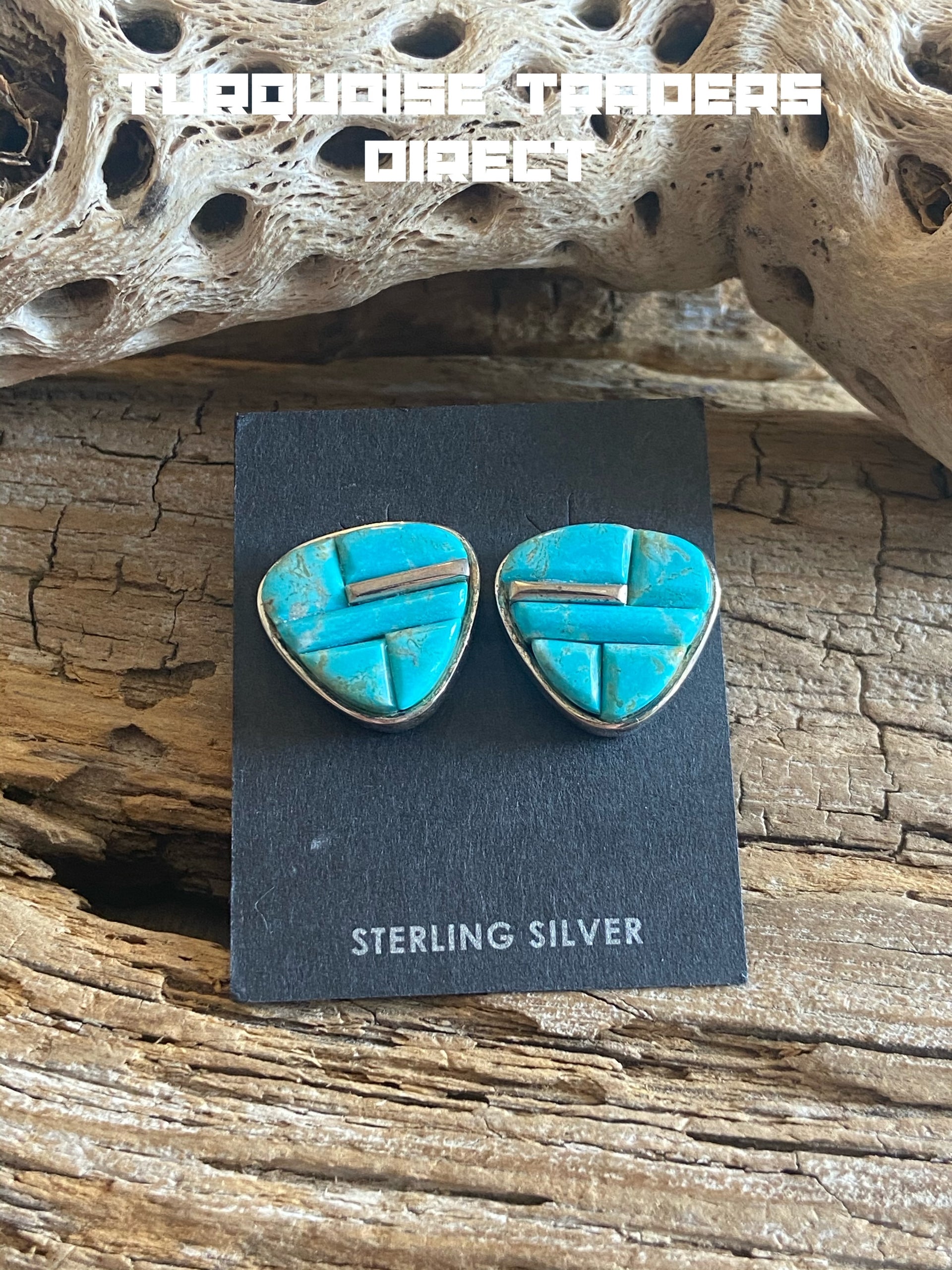 Navajo Number 8 Turquoise & Sterling Silver Inlay Post Earrings