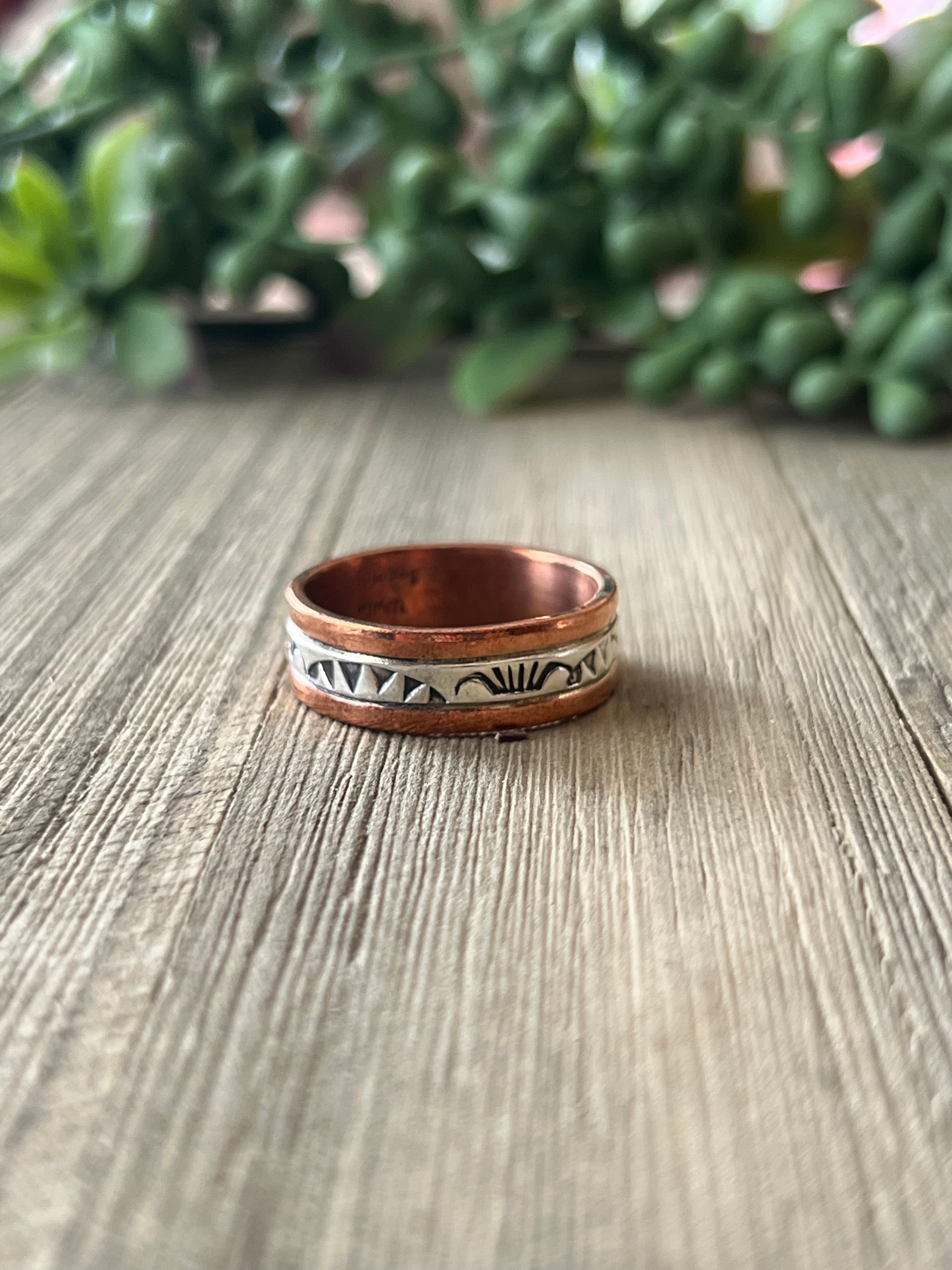 Navajo Made Copper & Sterling Silver Ring Size 13.75