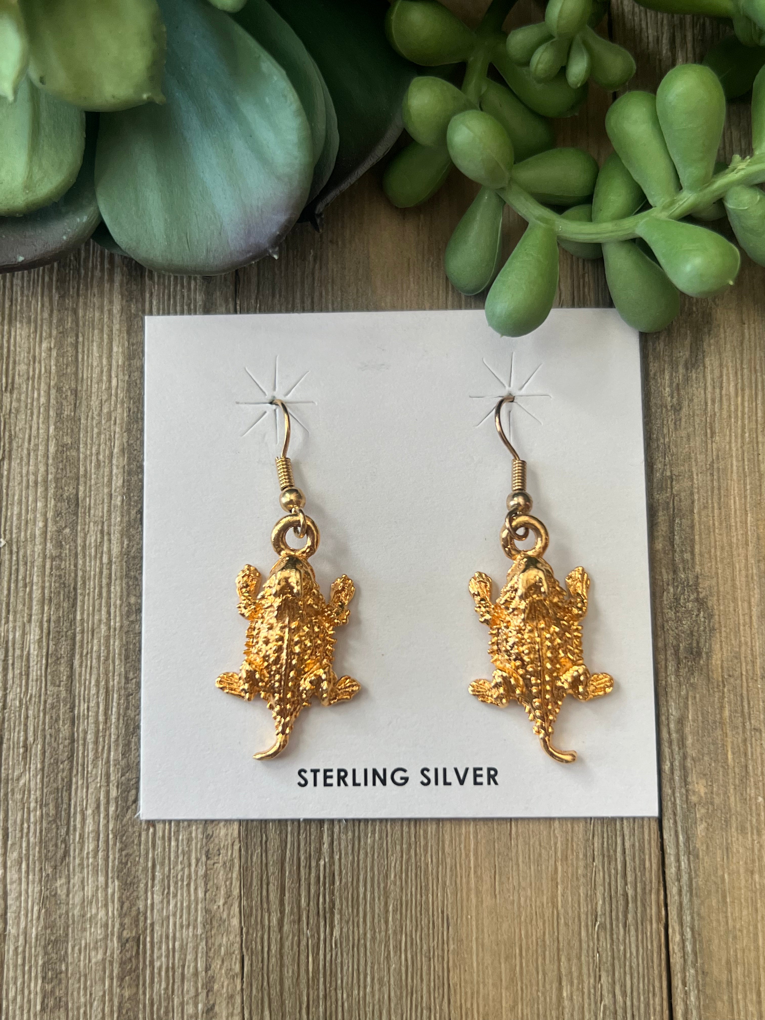 Navajo Made Sterling Silver/ 12K Gold Killed Horny Toad Dangle Earrings