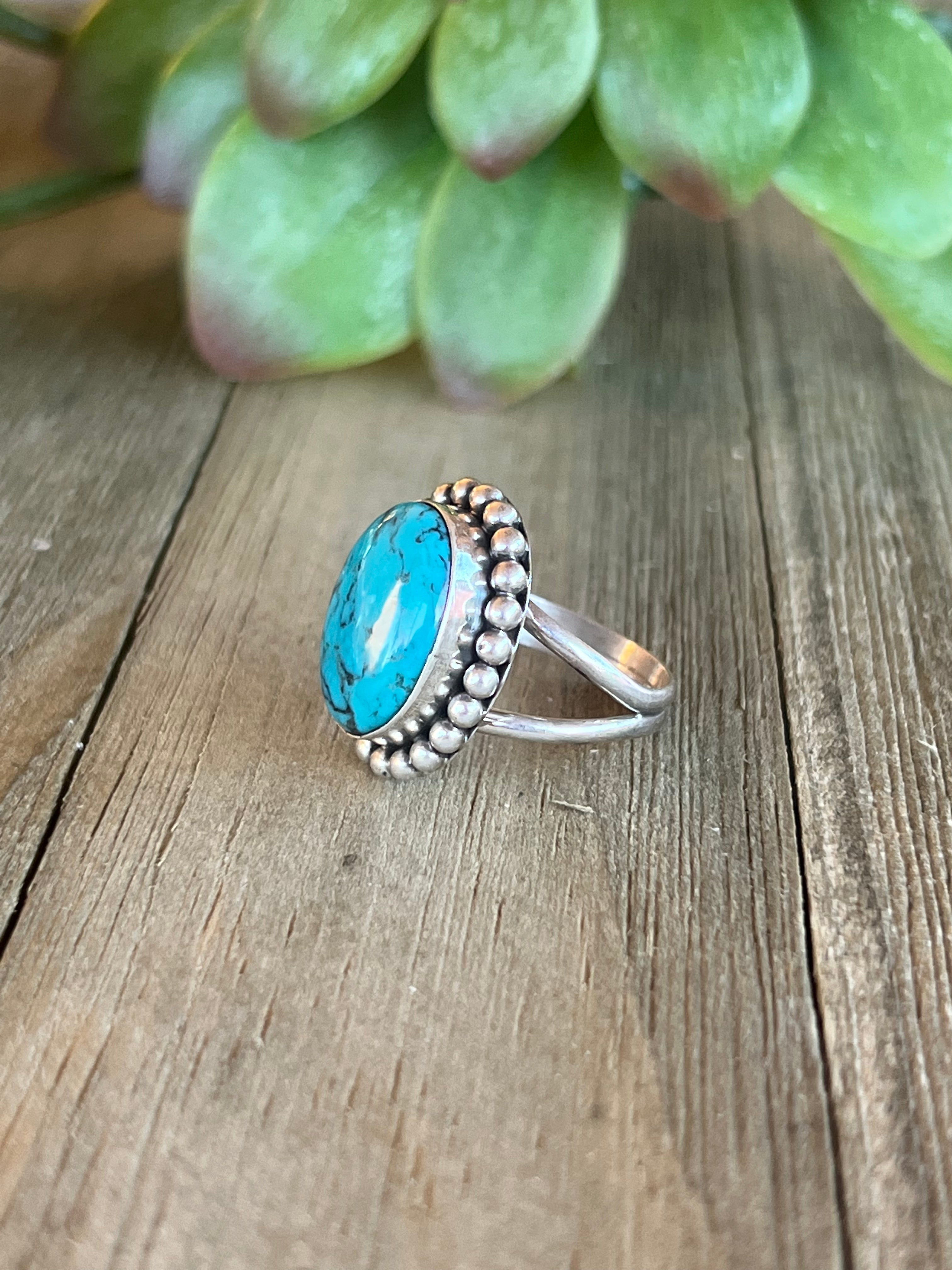 Navajo Made Kingman Turquoise & Sterling Silver Ring Size 6