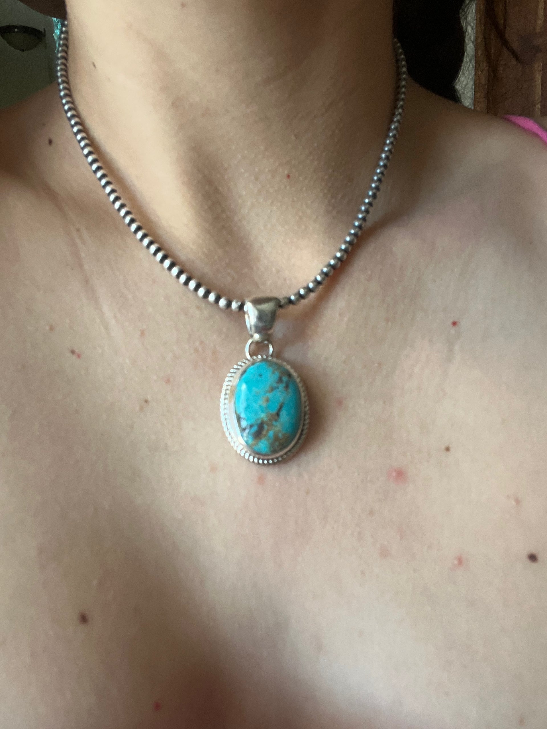Navajo Made Red Skin Turquoise & Sterling Silver Pendant