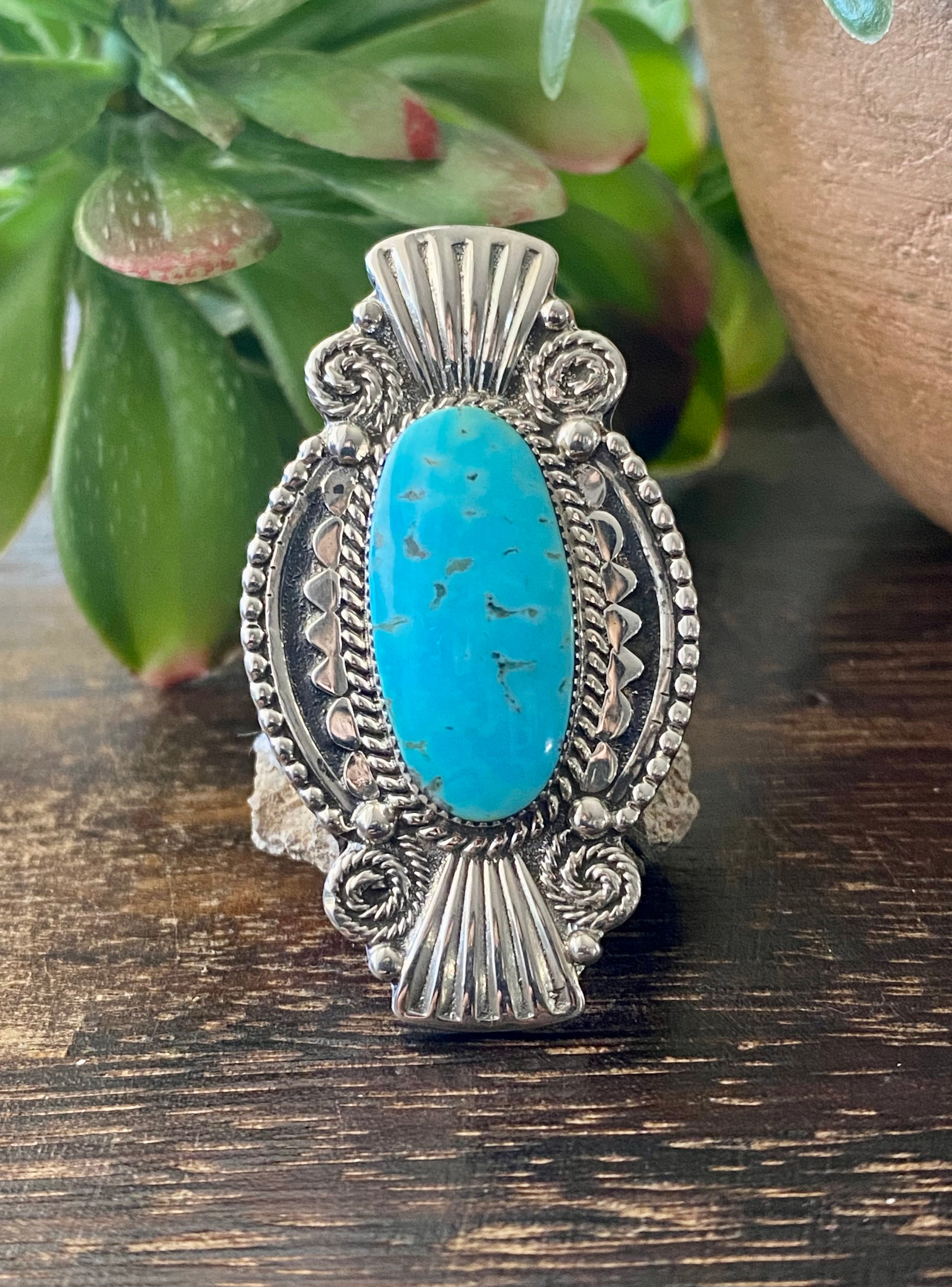 Navajo Made Kingman Turquoise & Sterling Silver Ring Size 7